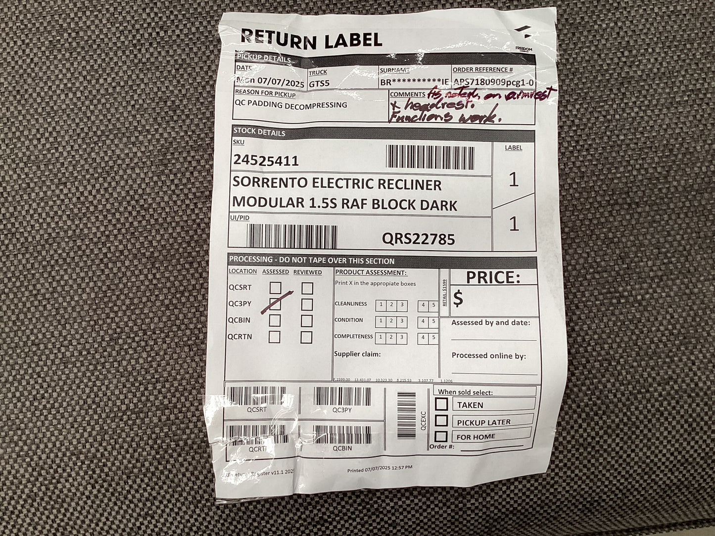 QLD QRS22785 Sorrento Electric Recliner Modular 1.5S (2of2)