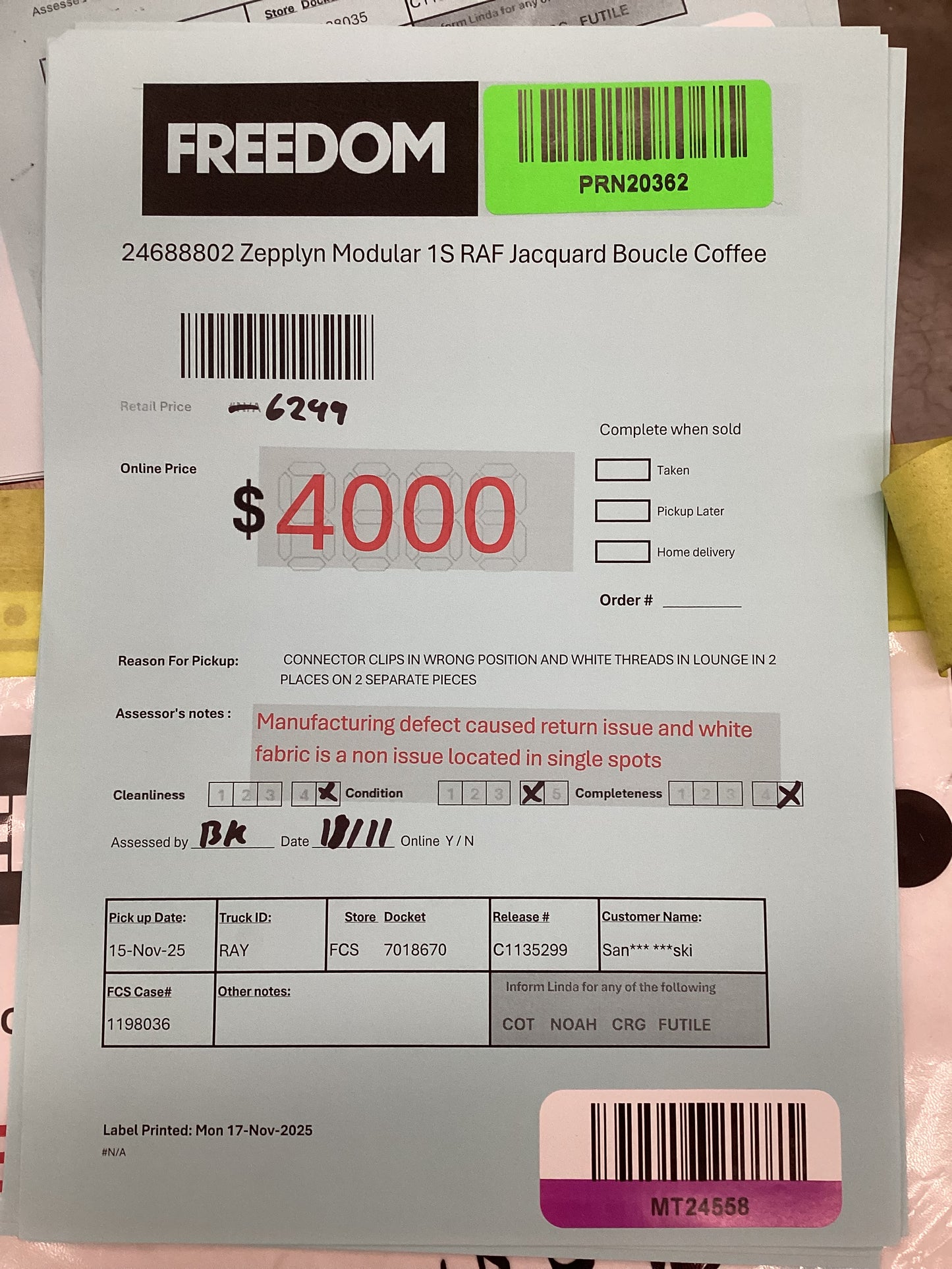 NSW MT24558 Zepplyn Modular 1s RAF+2 Armless 1s+Corner+ 1s LAF Jacquard Bocule Coffee