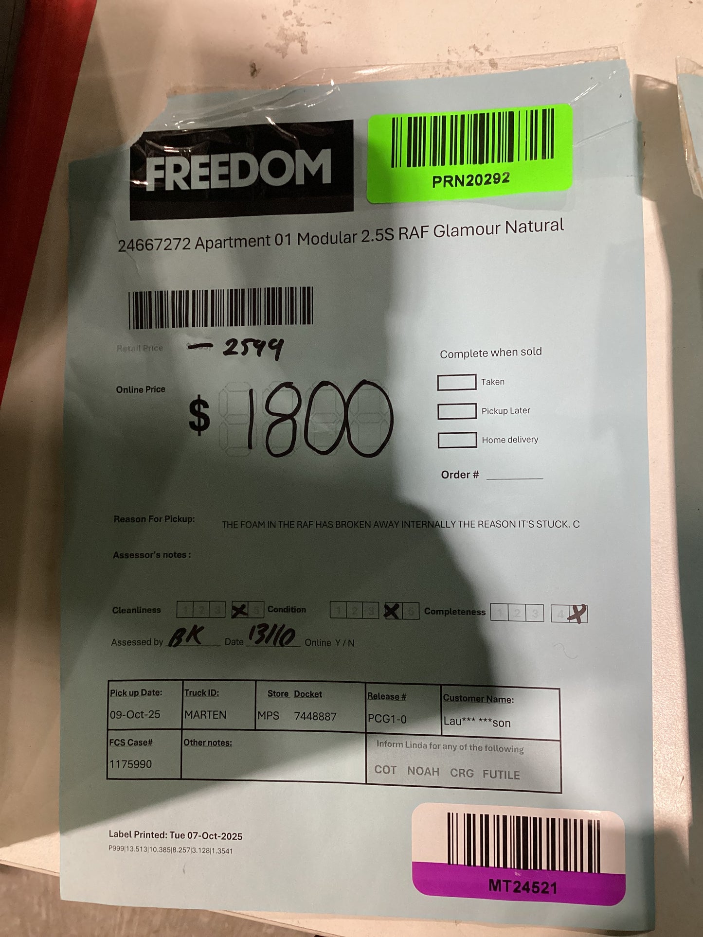 NSW MT24521 Apartment Modular Sofa 2.5S RAF + LAF Chaise + Ottoman Glamour Natural