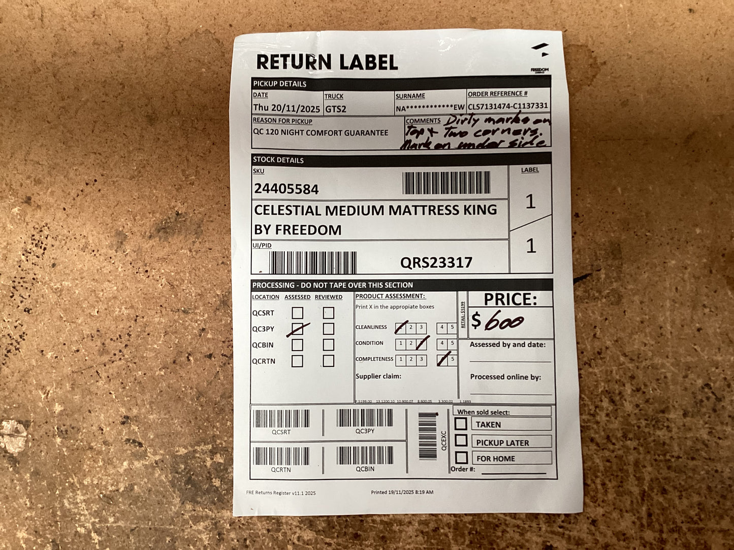 QLD QRS23317 Celestial Medium Mattress King