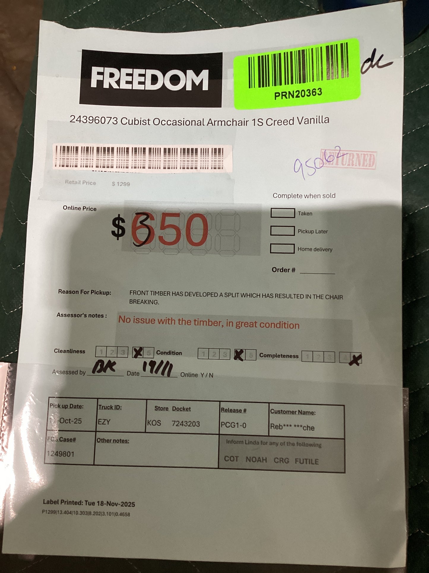 NSW Cubist Occasional Armchair 1S Creed Vanilla