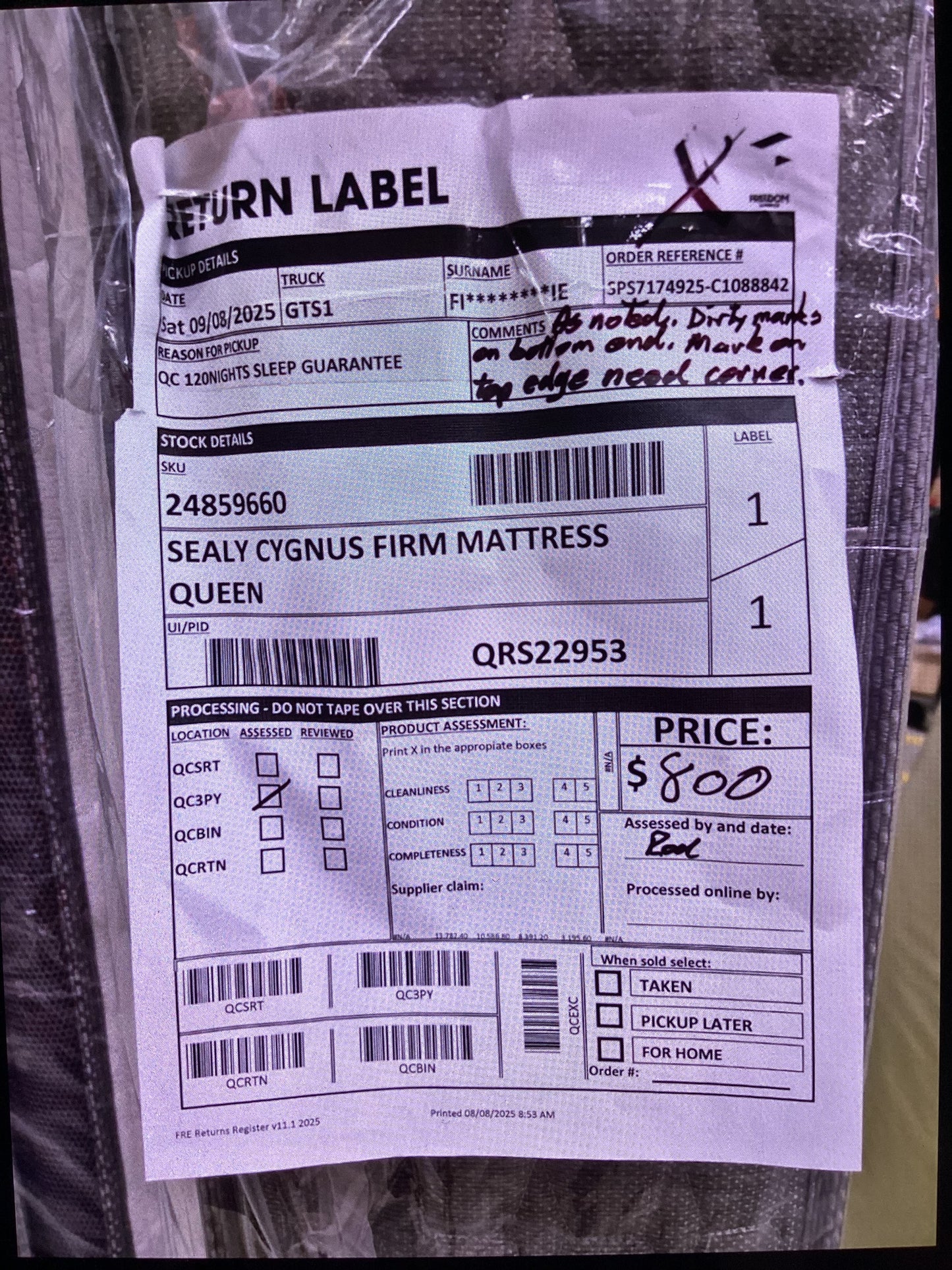 QLD QRS22953 Sealy Cygnus Firm Mattress Queen