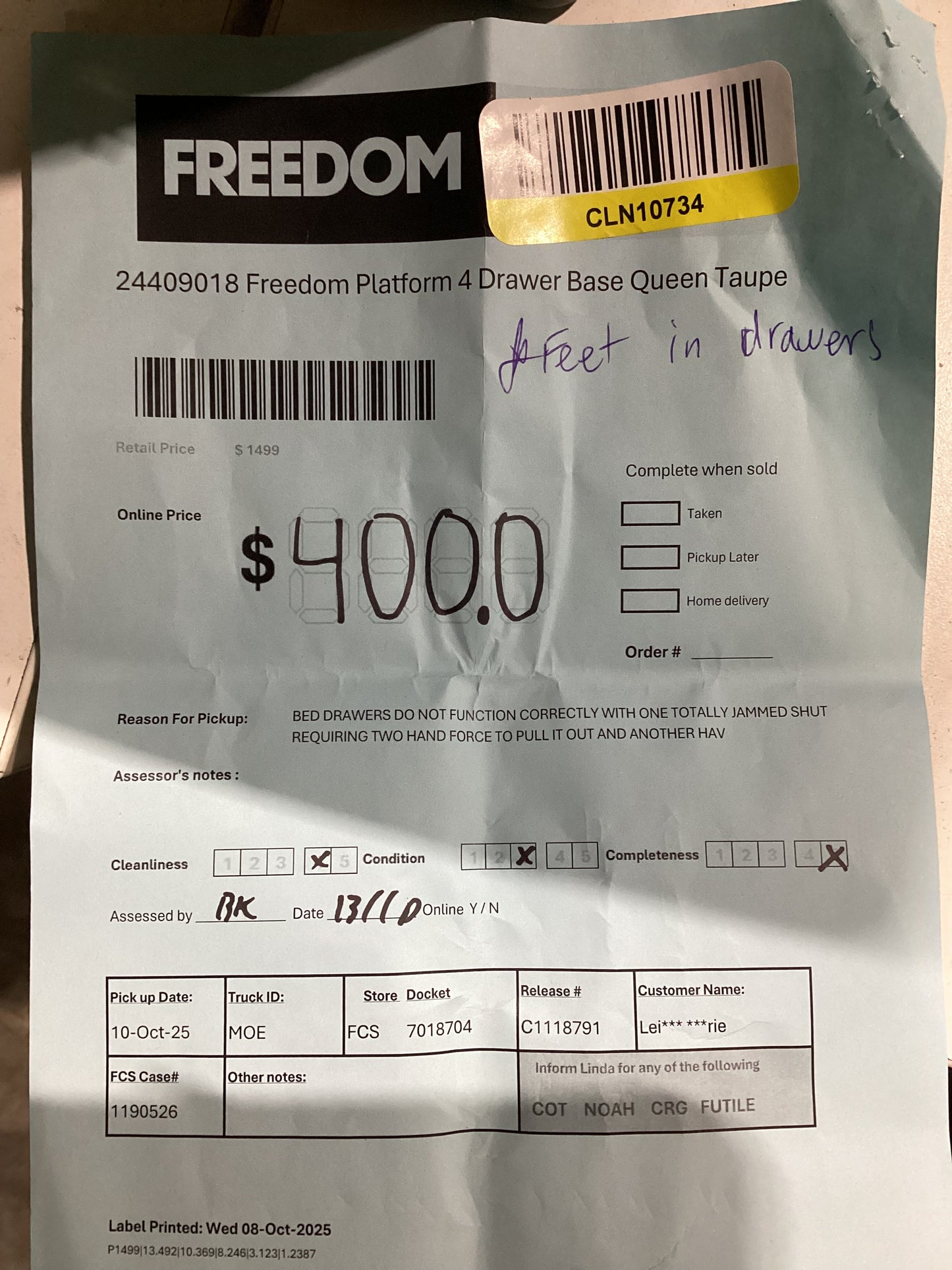 NSW CLN10734 Freedom Platform 4 Drawer Base Queen Taupe