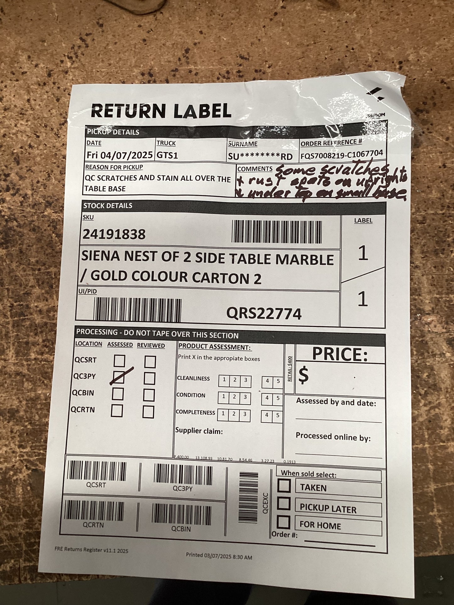 QLD QRS22774 Siena Nest of 2 Side Table Marble / Go