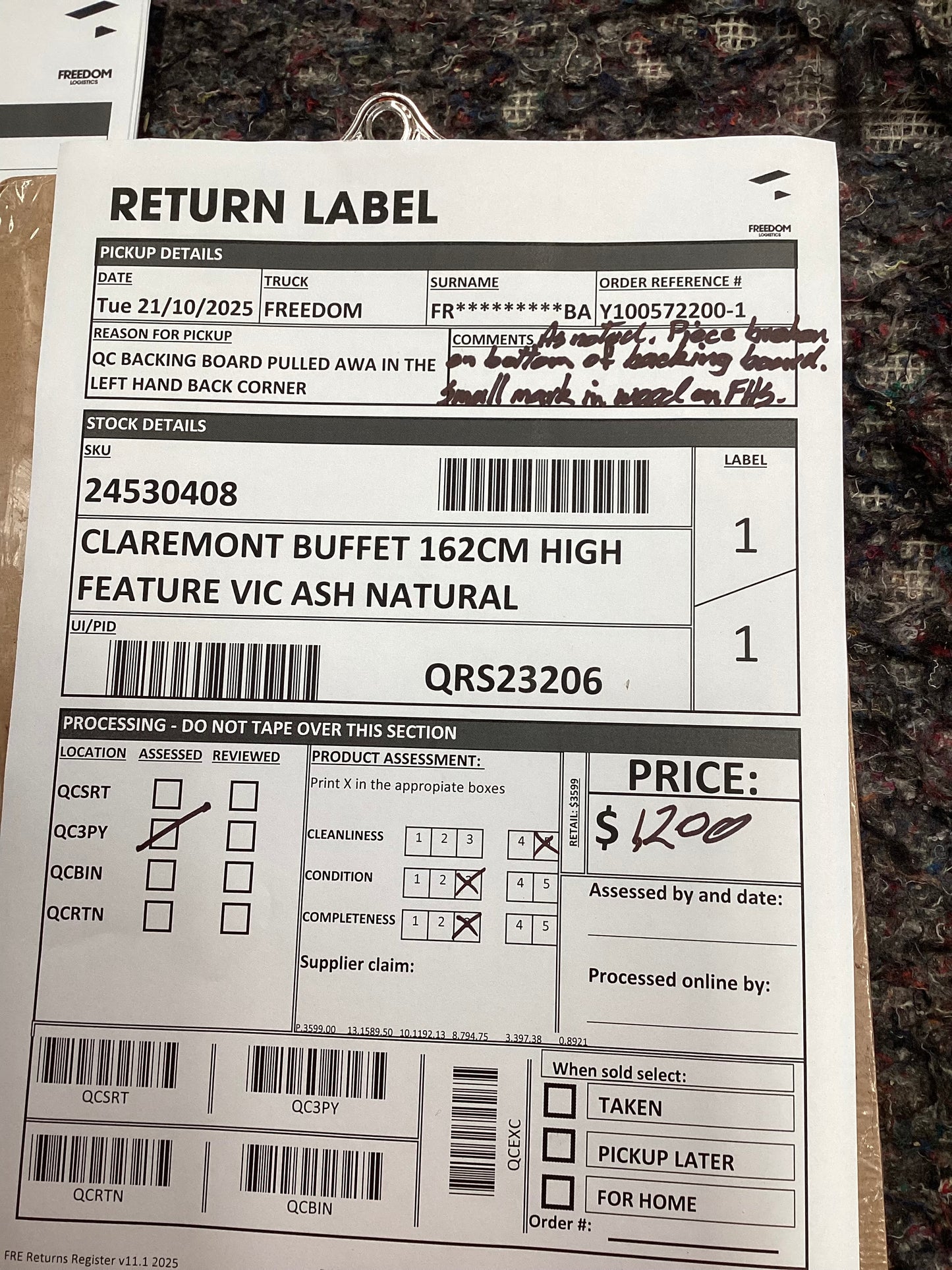 QLD QRS23206 Claremont Buffet 162cm High Feature Vic