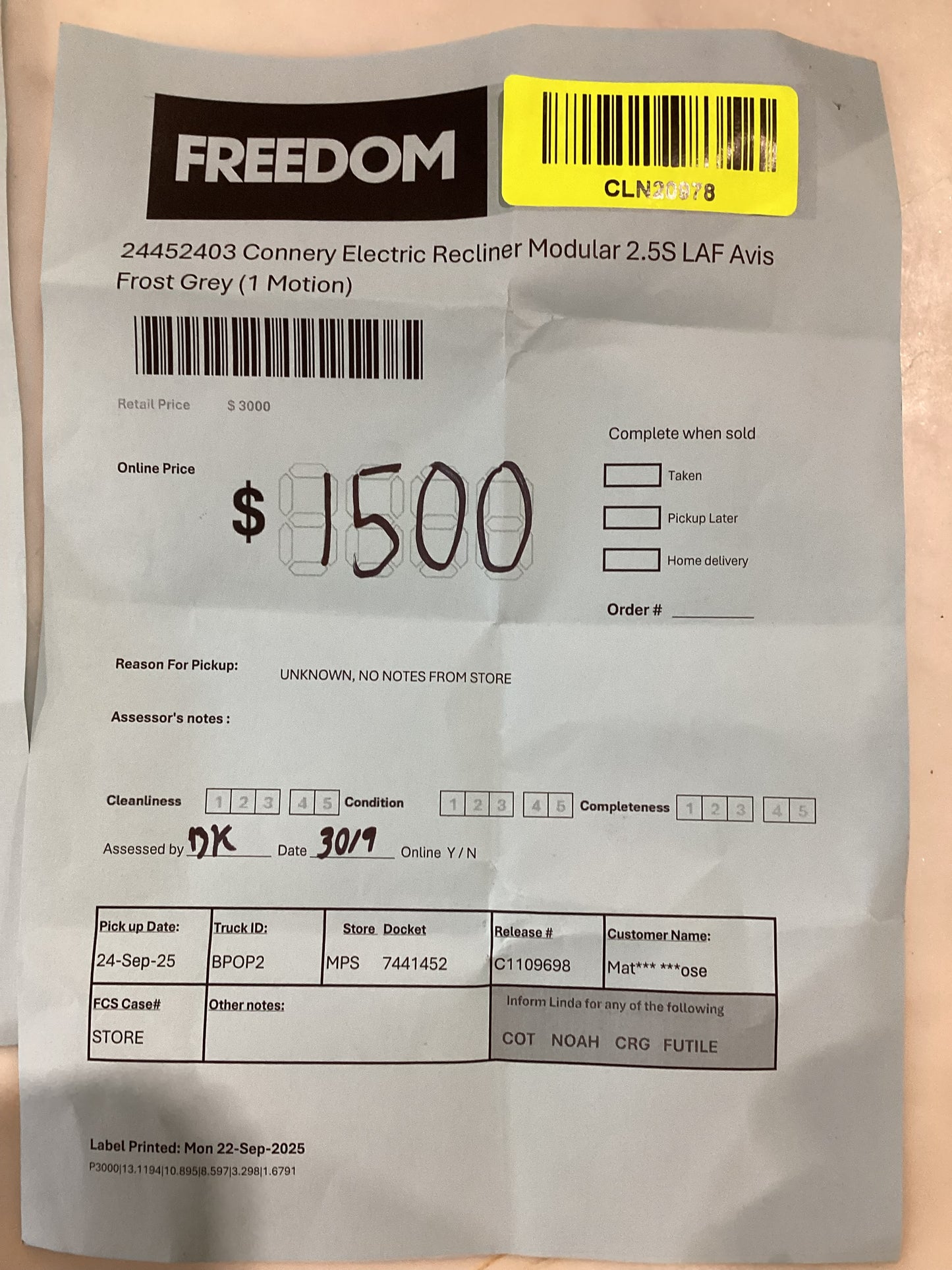 NSW MT24515 Connery Recliner Modular Corner Terminal RAF+2.5S LAF Alvis Frost Grey (1 Motion)