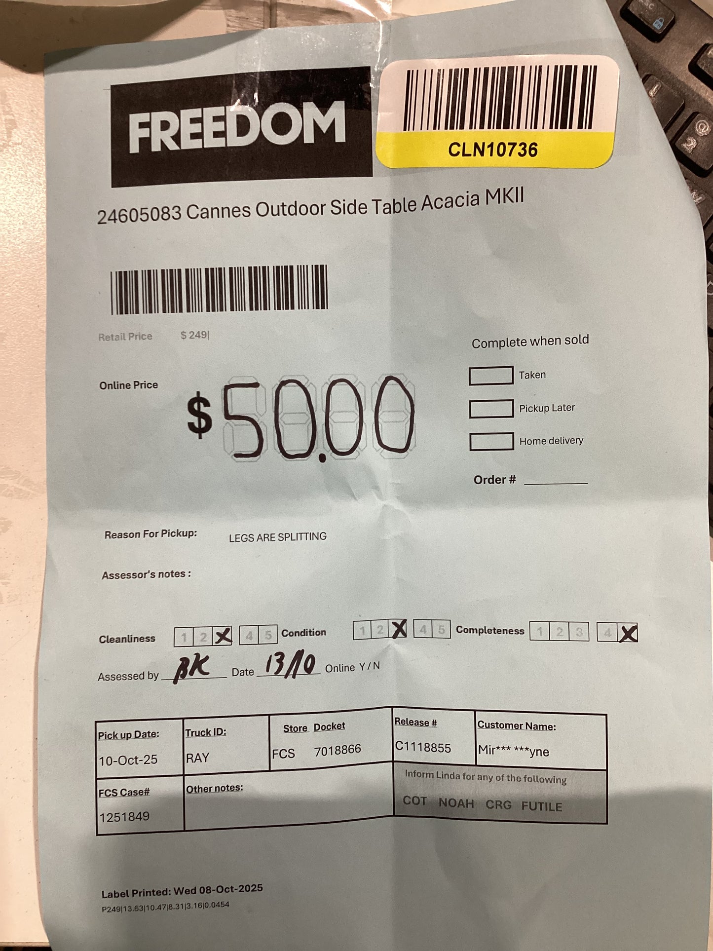 NSW CLN10736 Cannes Outdoor Side Table Acacia MKII