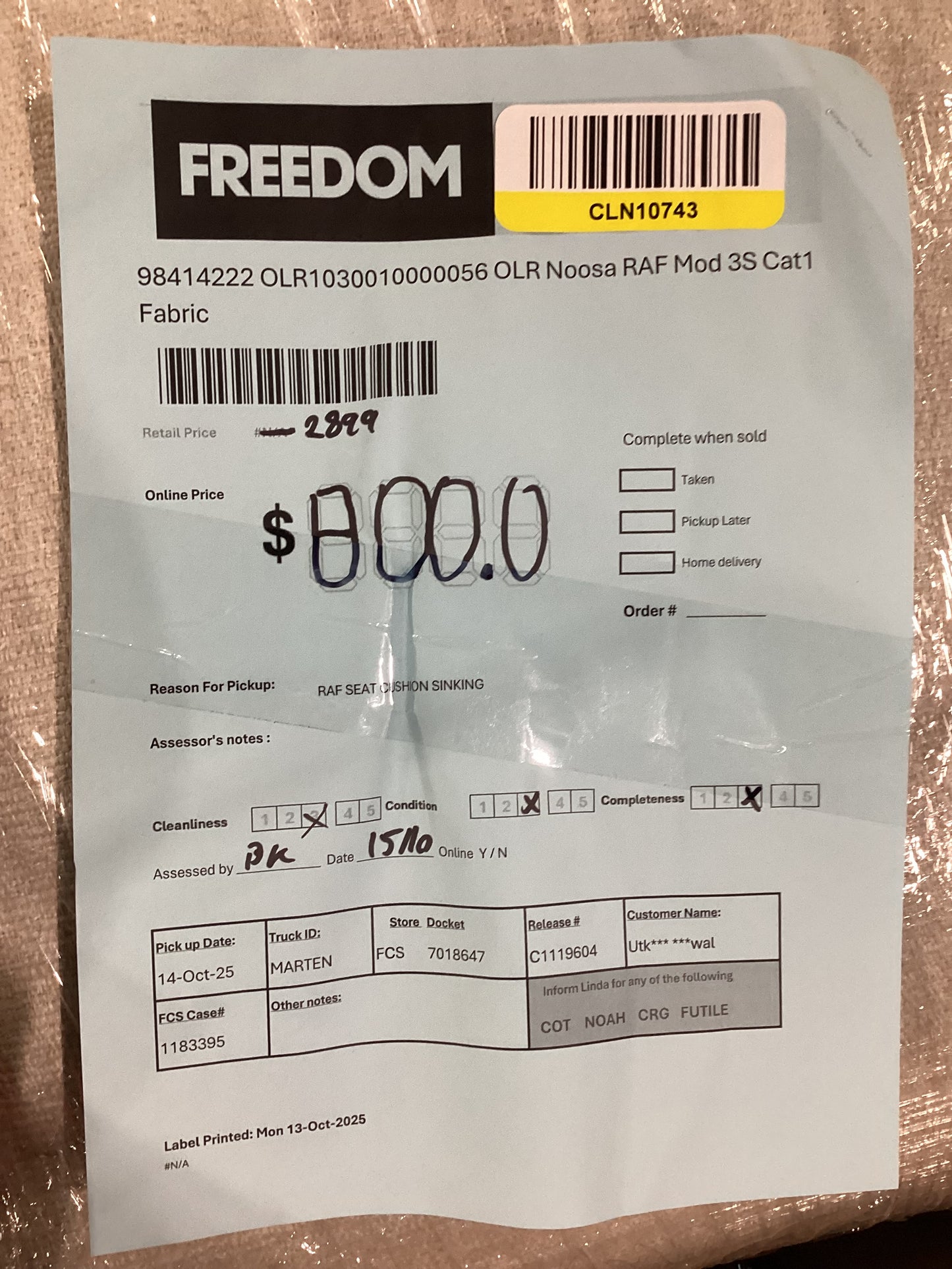 NSW CLN10743 Noosa 3S RAF Mod Cat1 Fabric