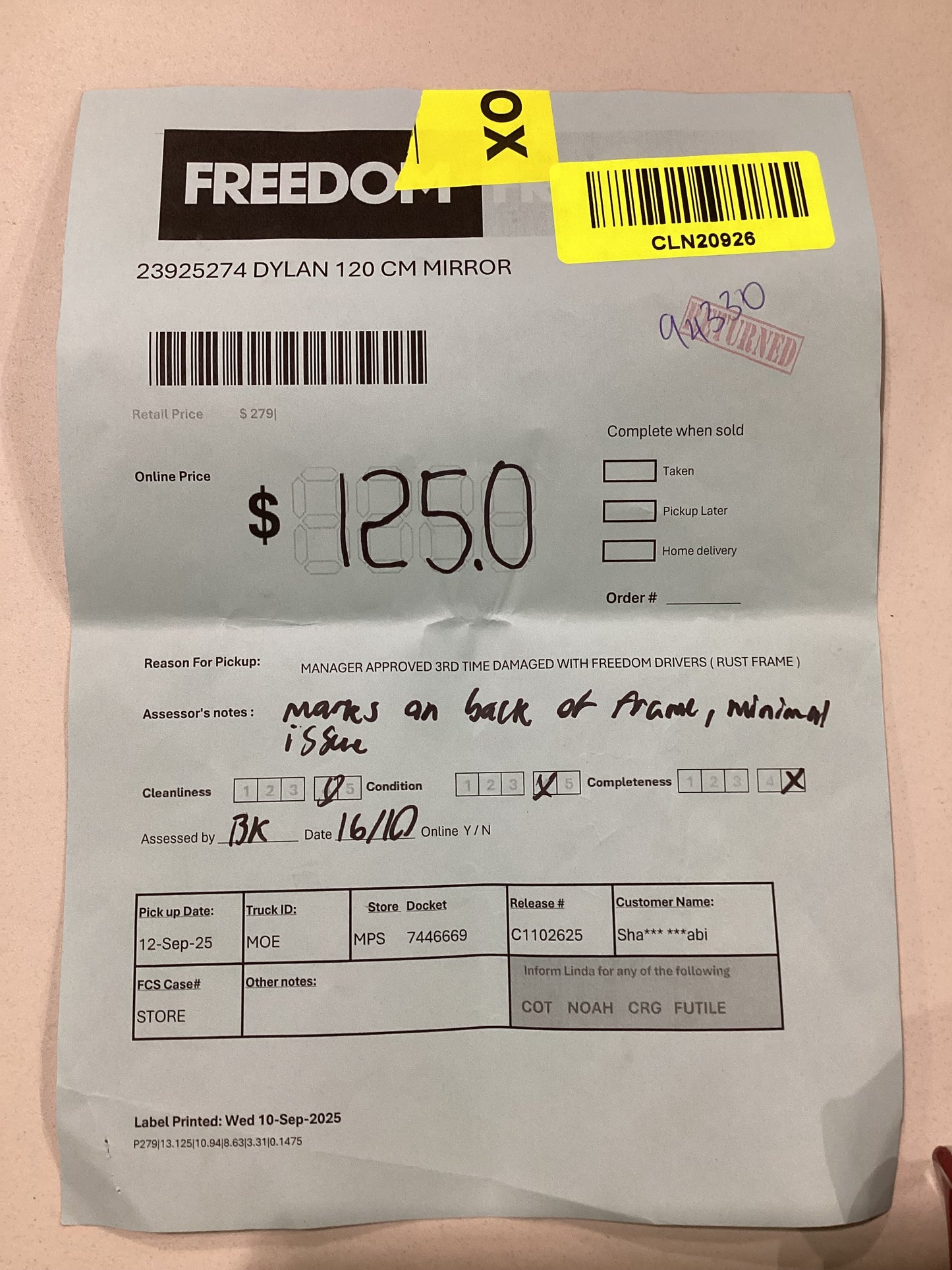 NSW CLN20926 Dylan 120 CM Mirror