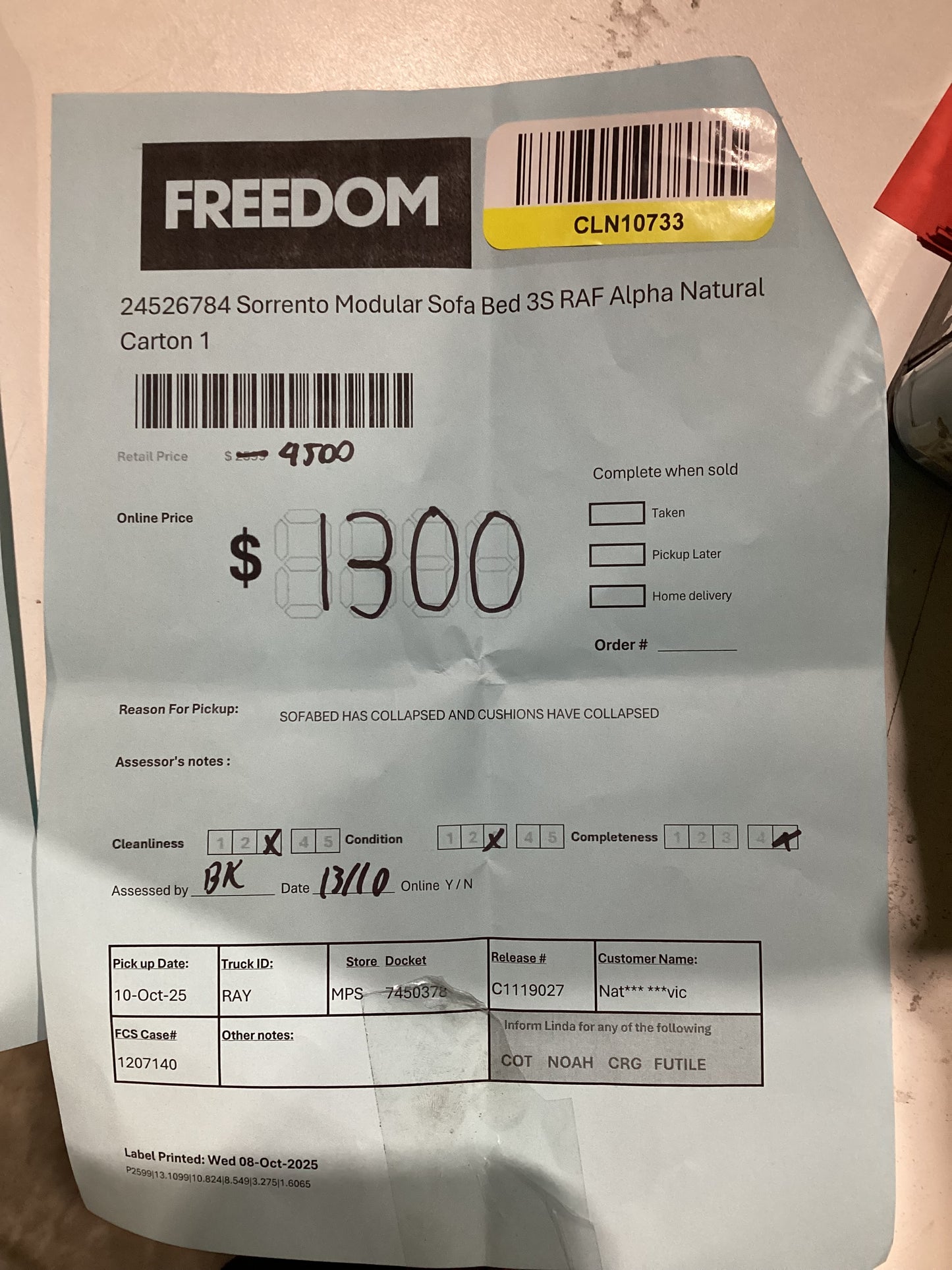 NSW MT24520 Sorrento Modular Sofa Bed 3S RAF + LAF Chaie Alpha Natural