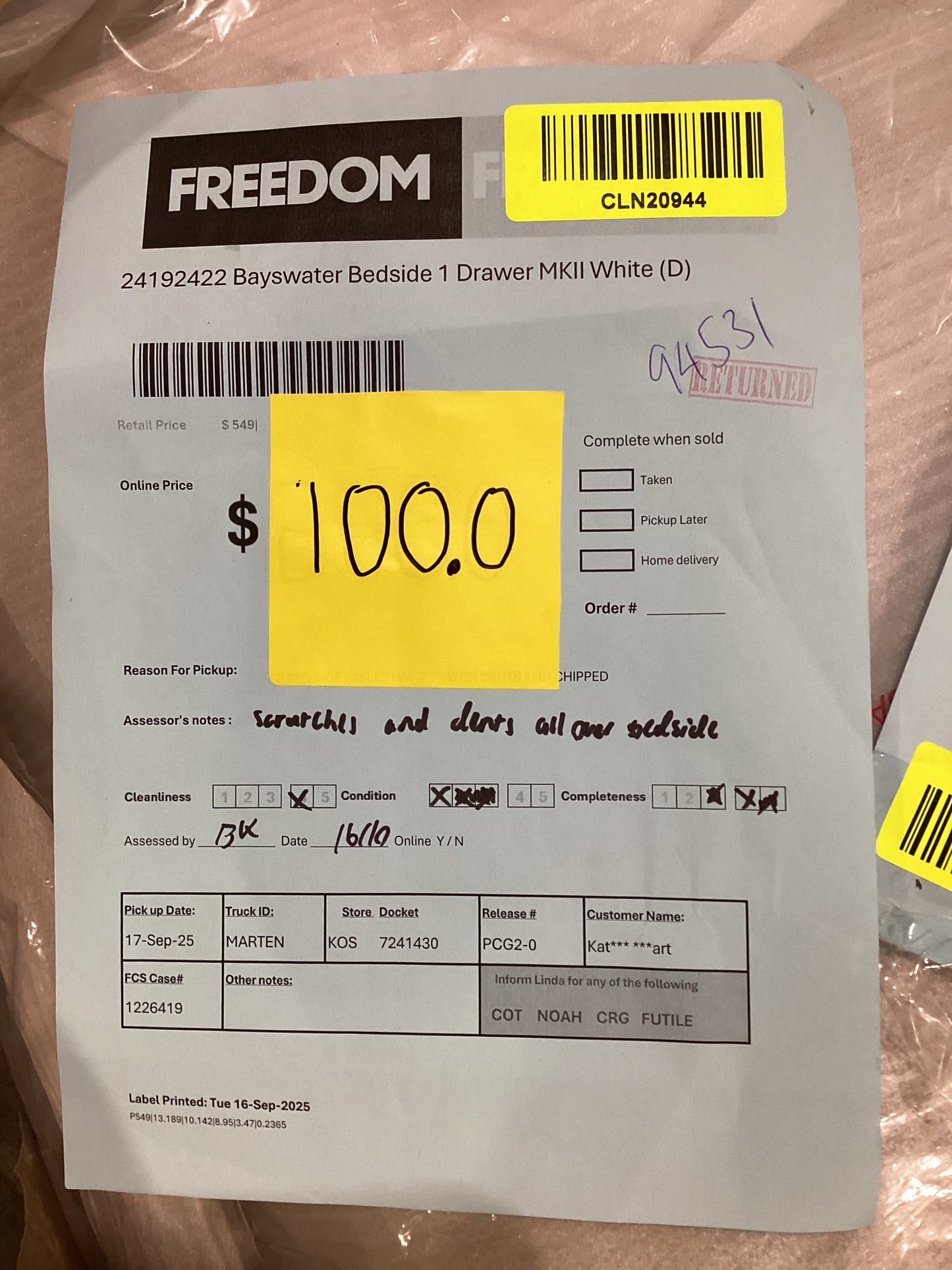 NSW CLN20944 Bayswater Bedside 1 Drawer MKII White