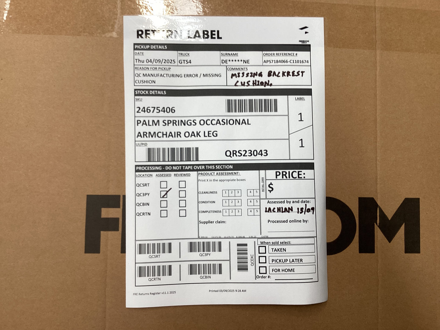 QLD QRS23043 Palm Springs Occasional Armchair Oak Leg