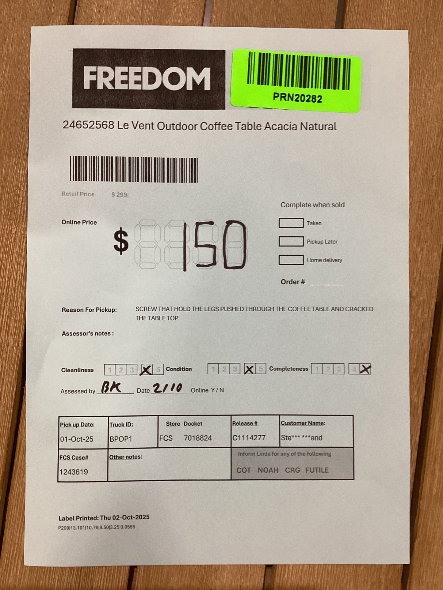 NSW PRN20282 Le Vent Outdoor Coffee Table Acacia Natural