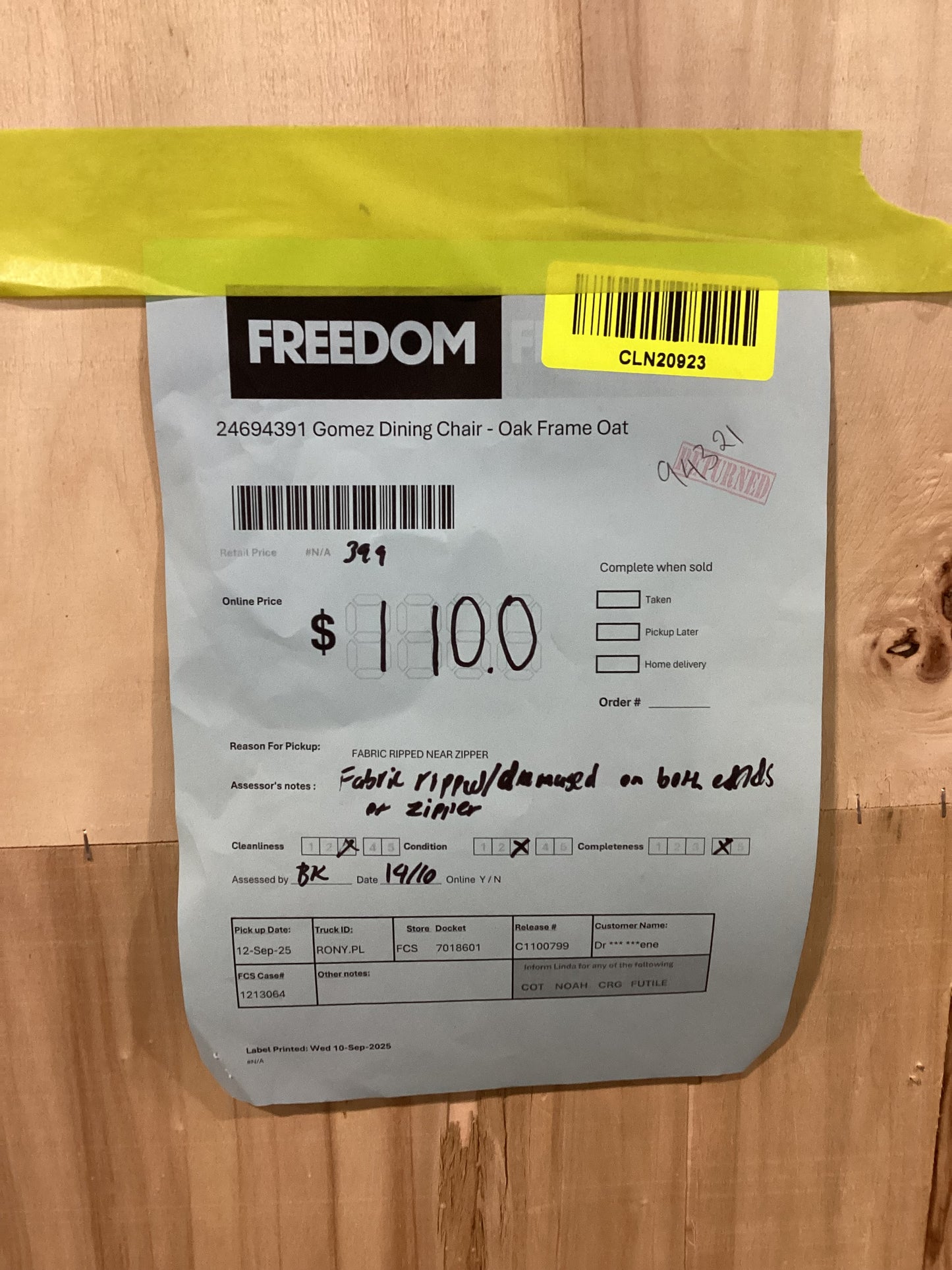 NSW CLN20923 Gomez Dining Chair Oak Frame Oat