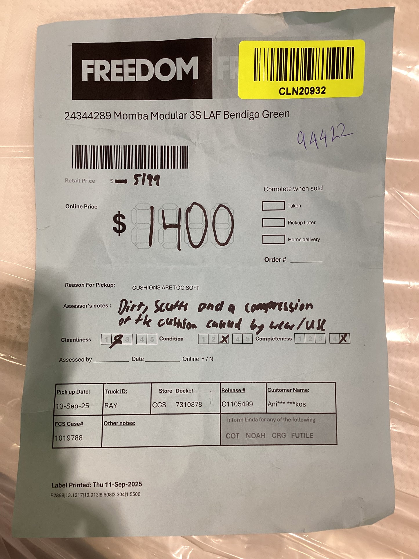 NSW MT24522 Momba Modular Chaise RAF Bendigo Green