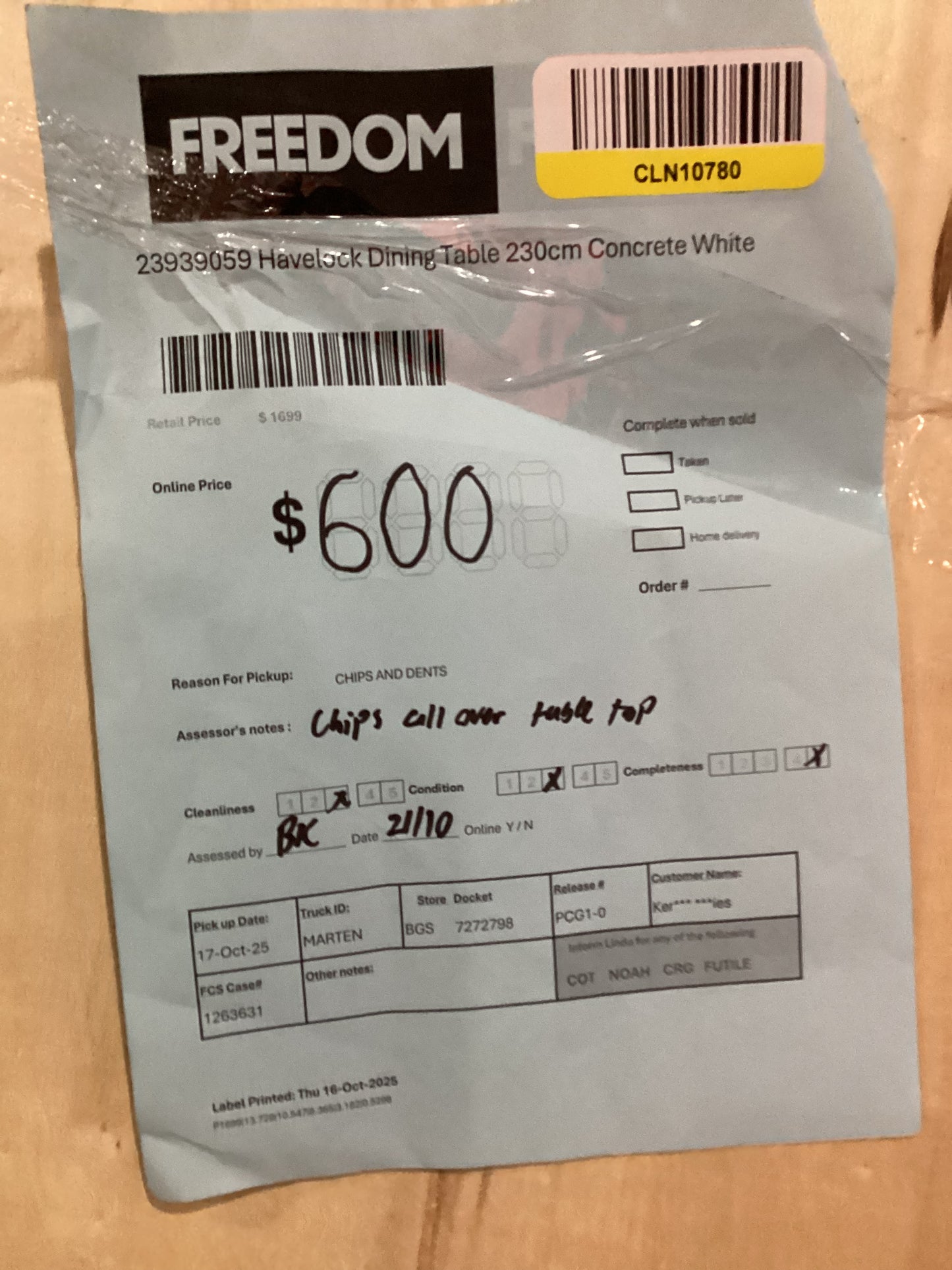 NSW CLN10780 Havelock Dining Table 230cm Concrete White