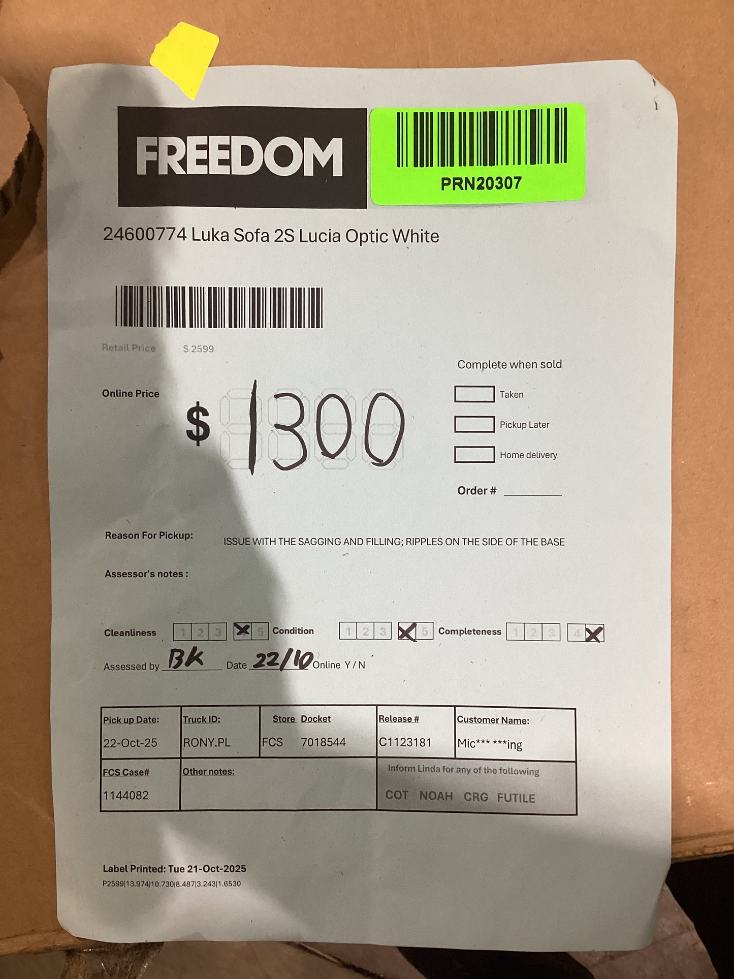 NSW PRN20307 Luka Sofa 2S Lucia Optic White