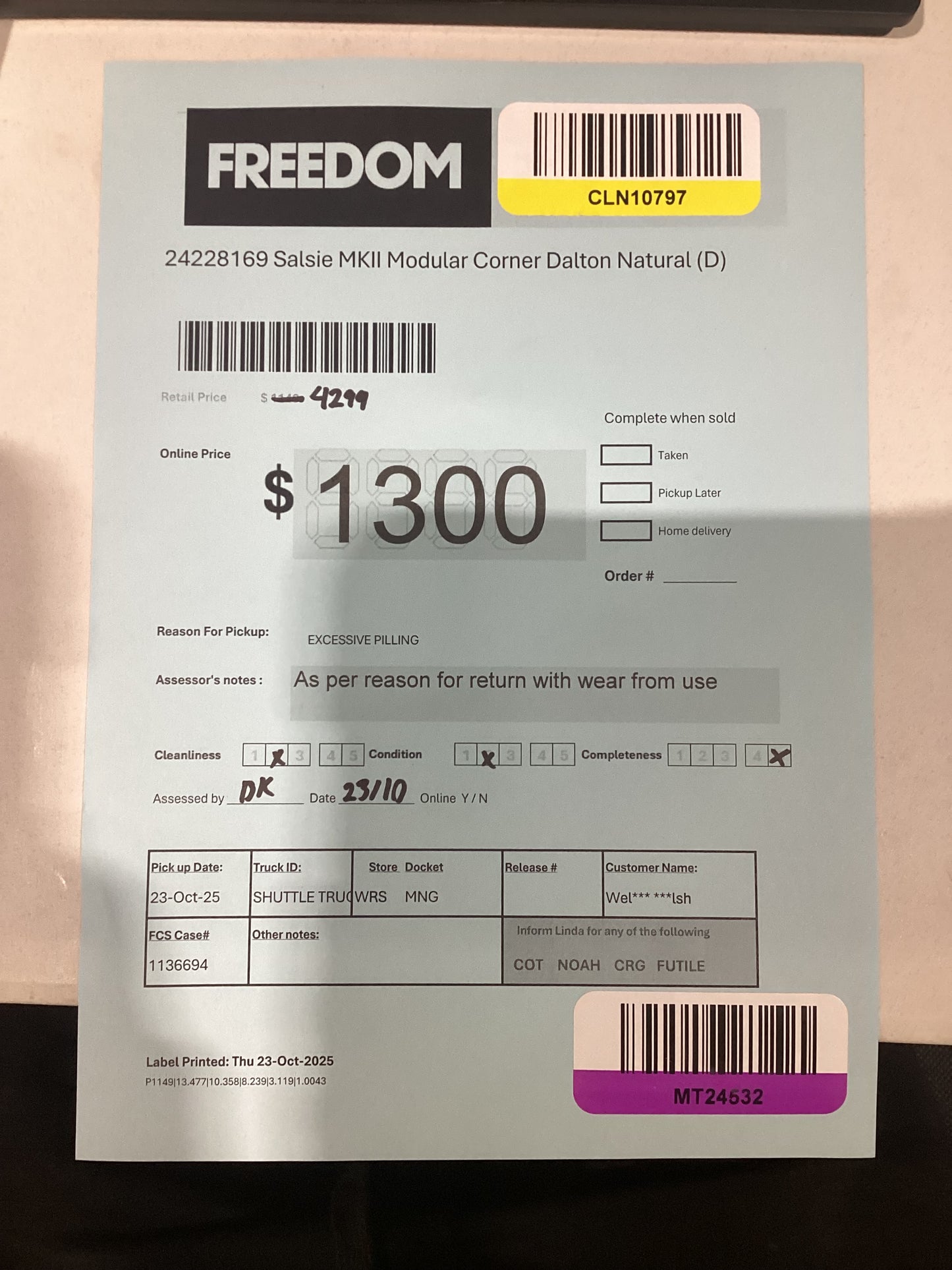 NSW MT24532 Salsie MK II Modular 2*Corner+2*Armless+Ottoman Dalton Natural