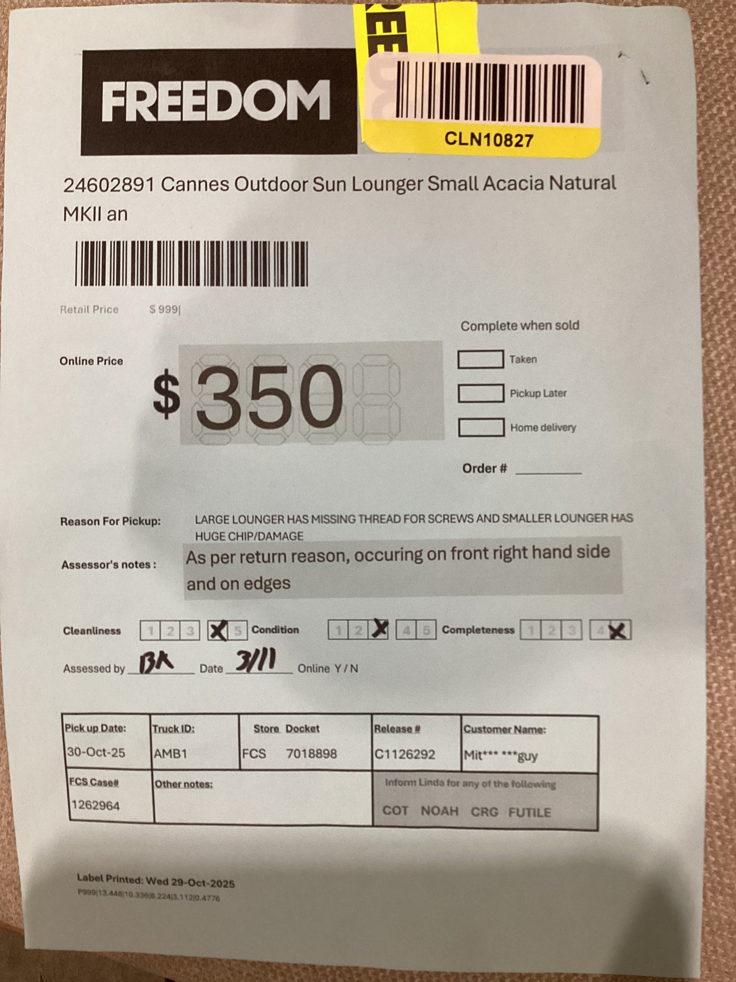 NSW CLN10827 Cannes Outdoor Sun Lounger Small Acacia Natural MKII