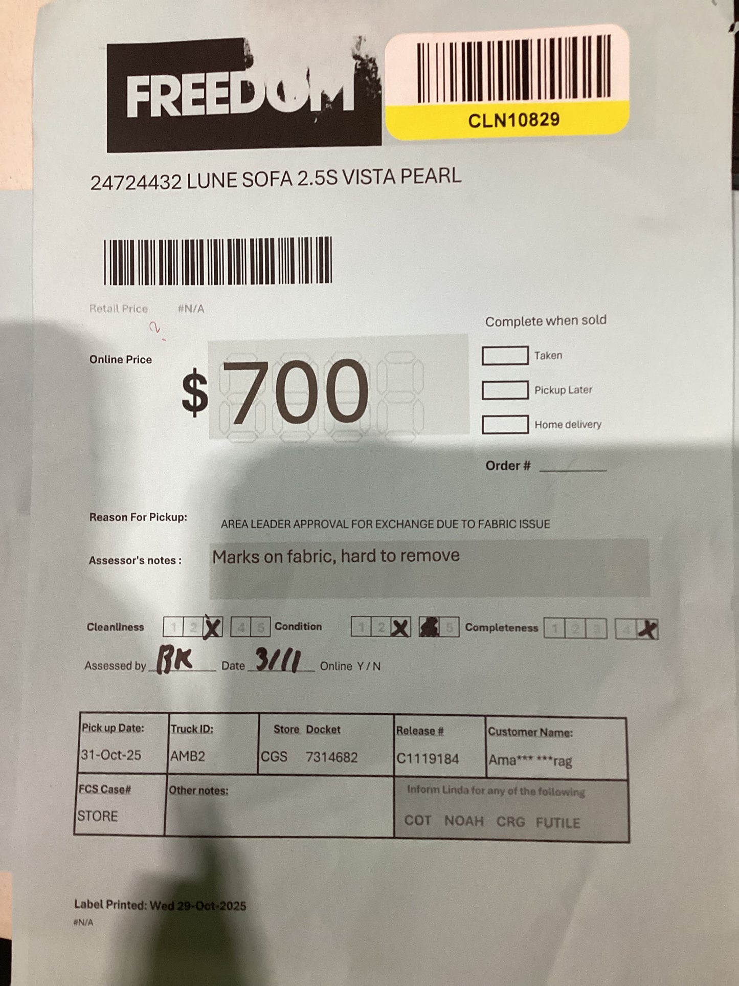 NSW CLN10829 Lune Sofa 2.5S Vista Pearl