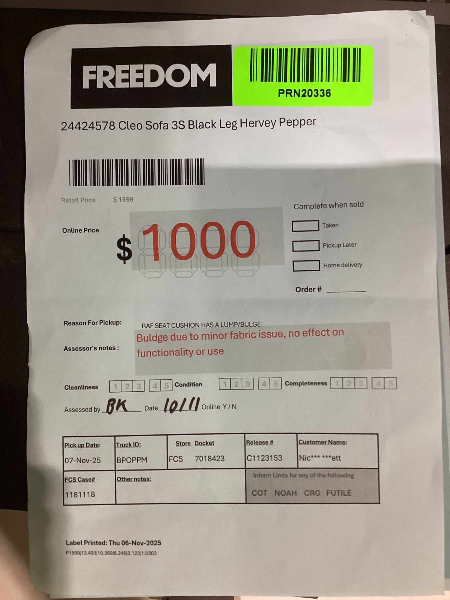 NSW PRN20336 Cleo Sofa 3S Black Leg Hervey Pepper