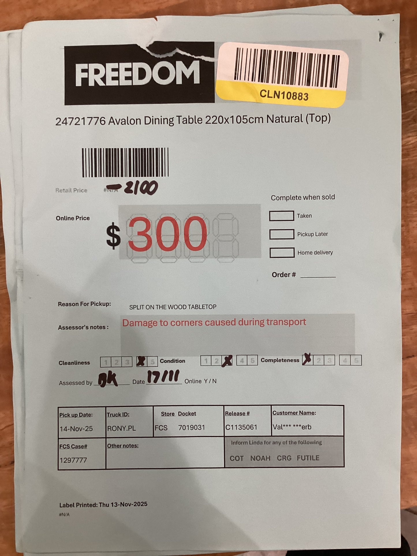 NSW CLN10883 Avalon Dining Table 220x105cm Natural Top