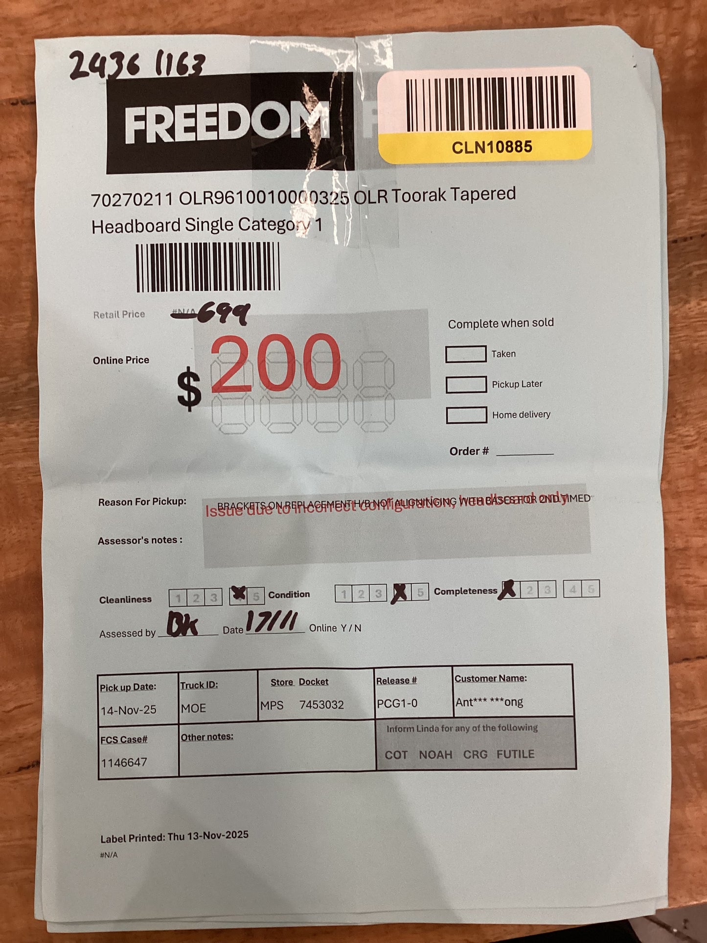 NSW CLN10885 Toorak Tapered Headboard Single