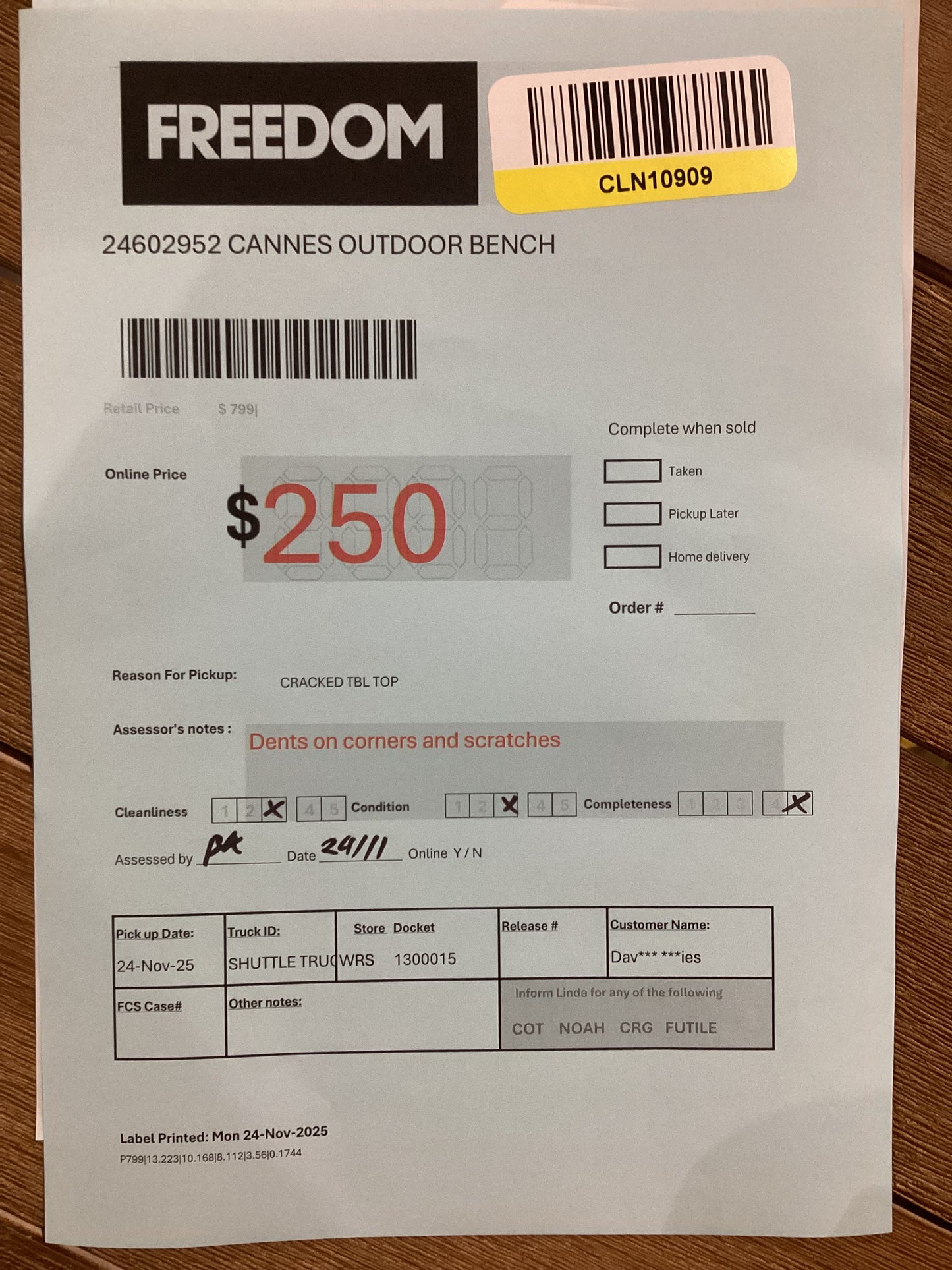 NSW CLN10909 Cannes Outdoor Bench