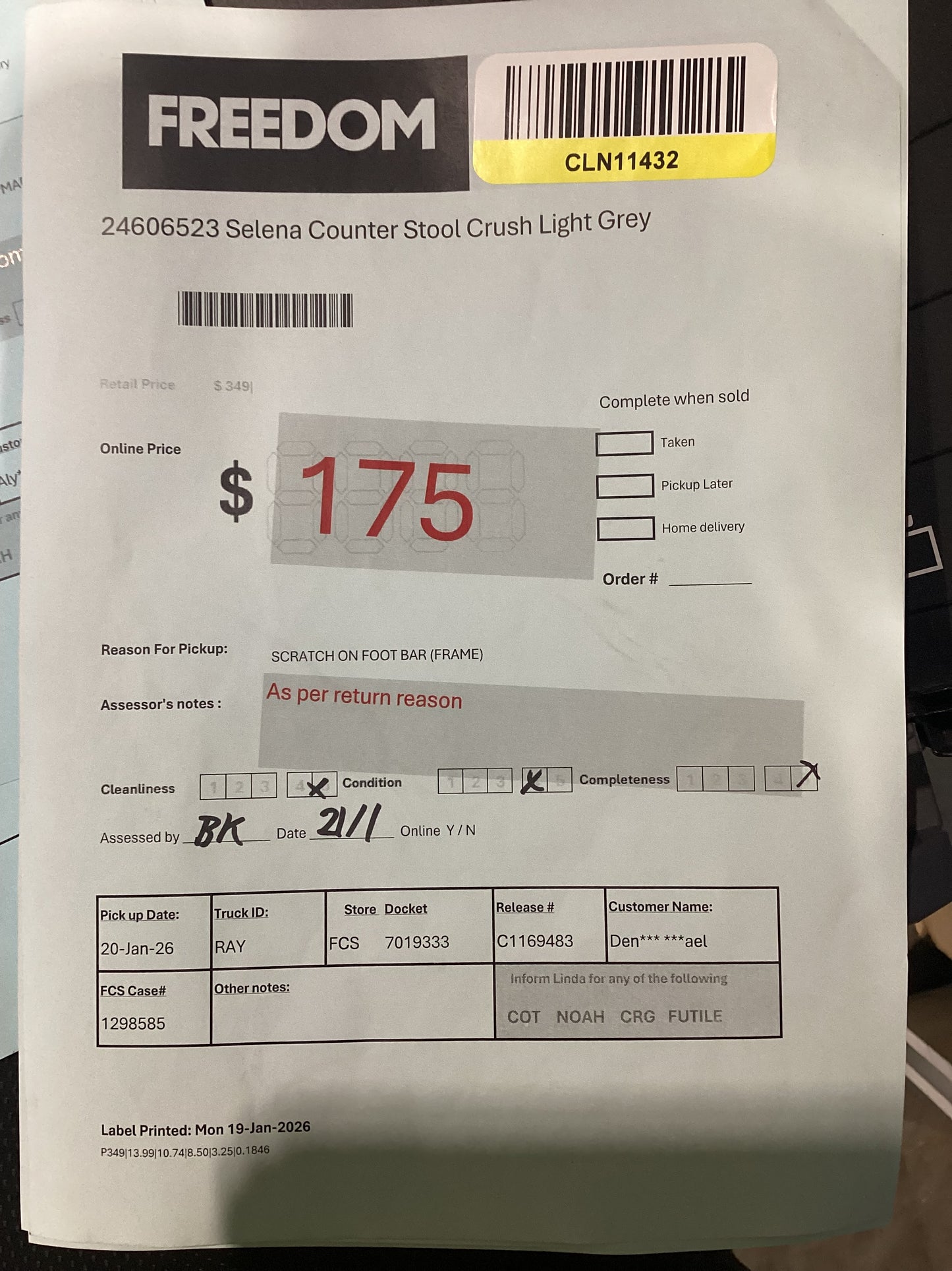 NSW CLN11432 Selena Counter Stool Crush Light Grey