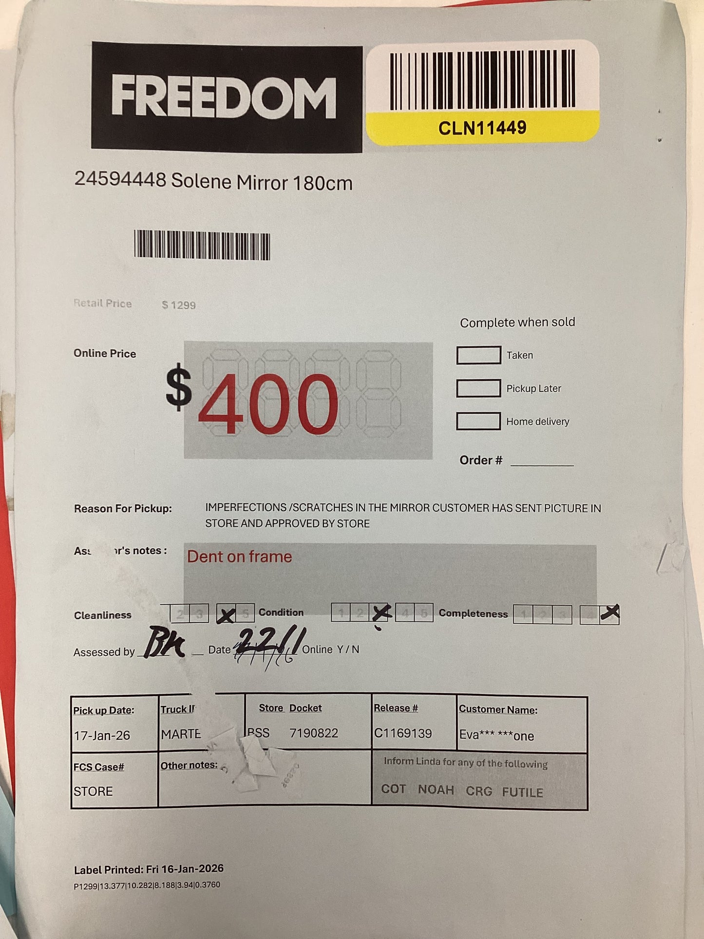 NSW CLN11449 Solene Mirror 180cm