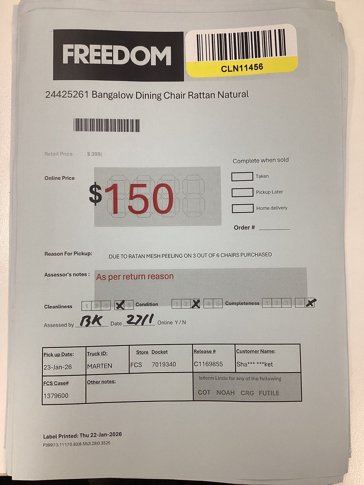 NSW CLN11456 Bangalow Dining Chair Rattan Natural