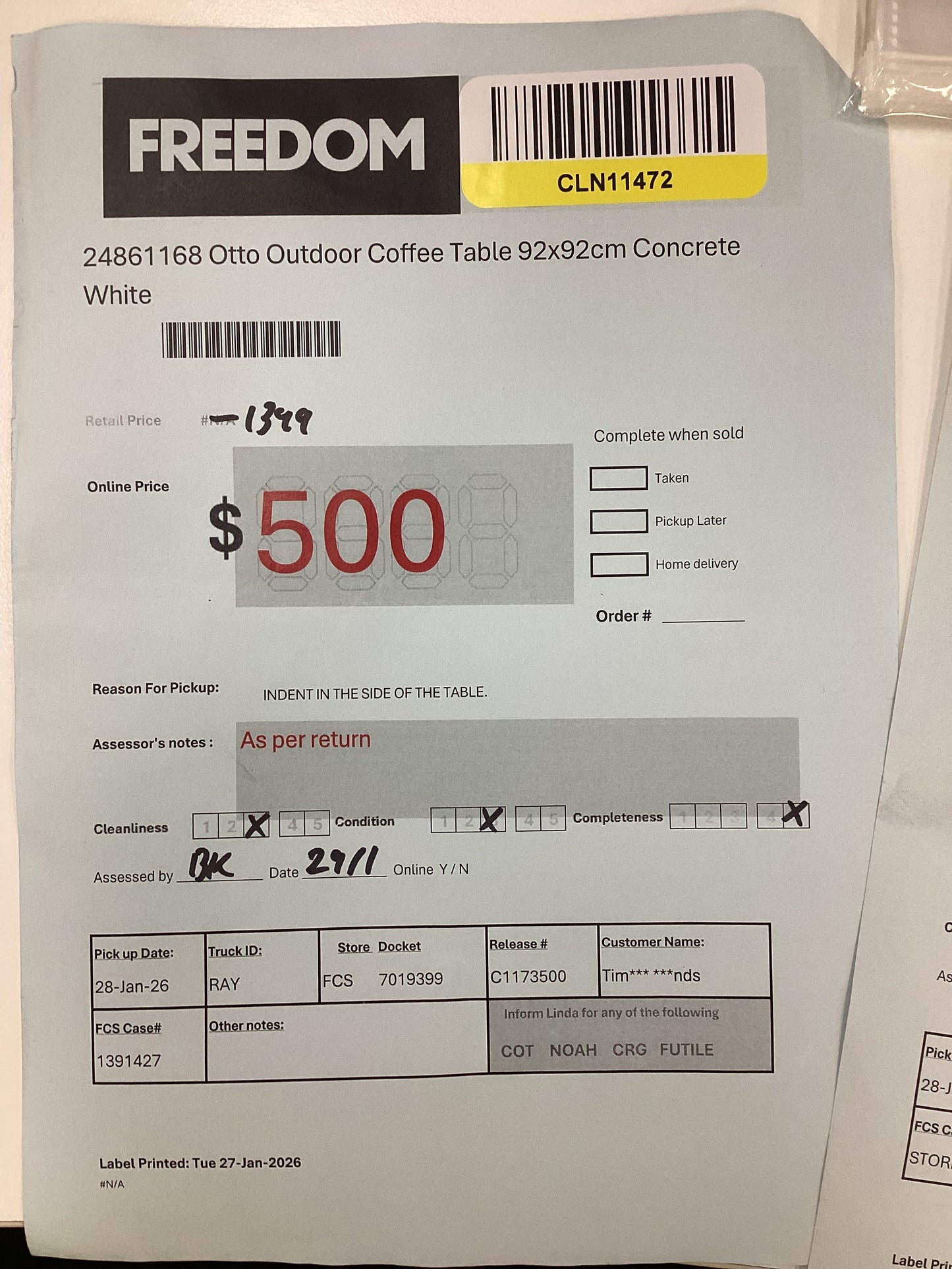 NSW CLN11472 Otto Outdoor Coffee Table 92x92cm Concrete White