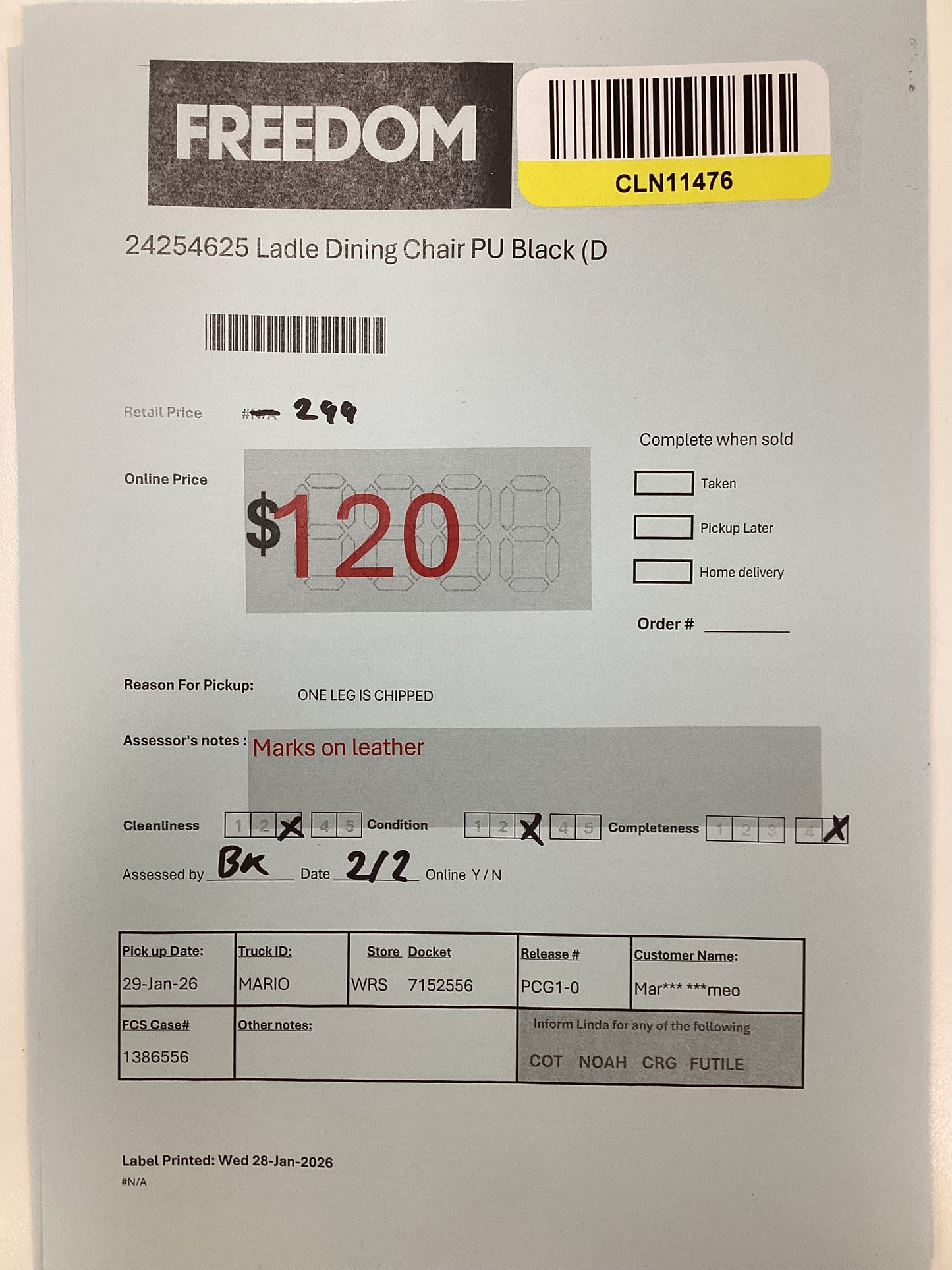 NSW CLN11476 Ladle Dining Chair Black