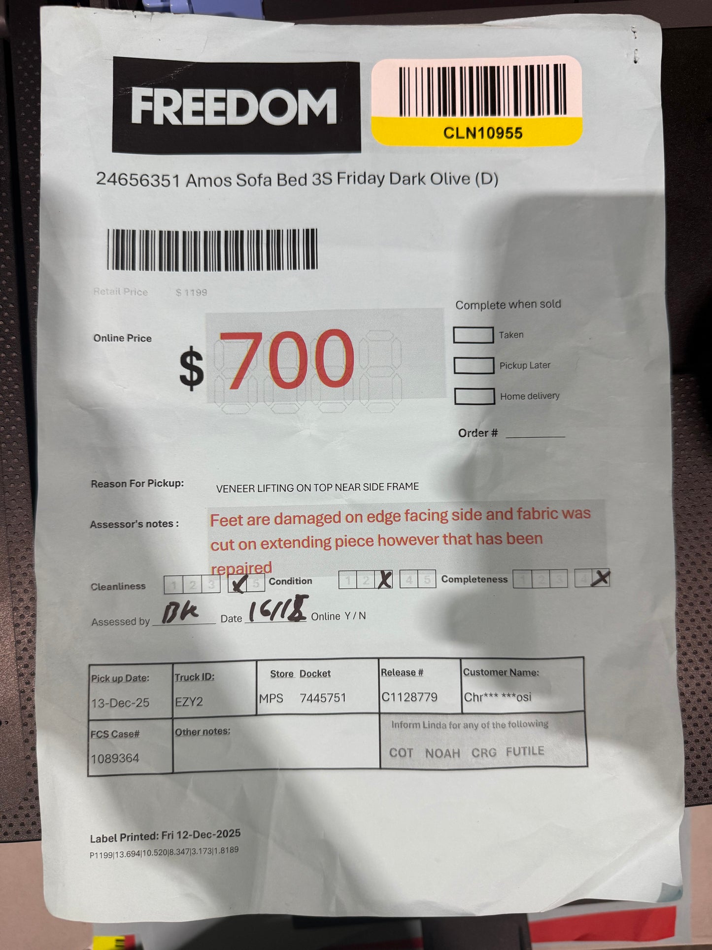 NSW CLN10955 Amos Sofa Bed 3S Friday Dark Olive