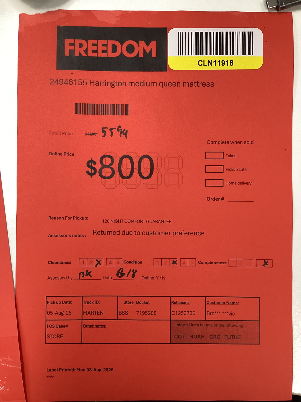 NSW CLN11918 Harrington Medium Queen Mattress
