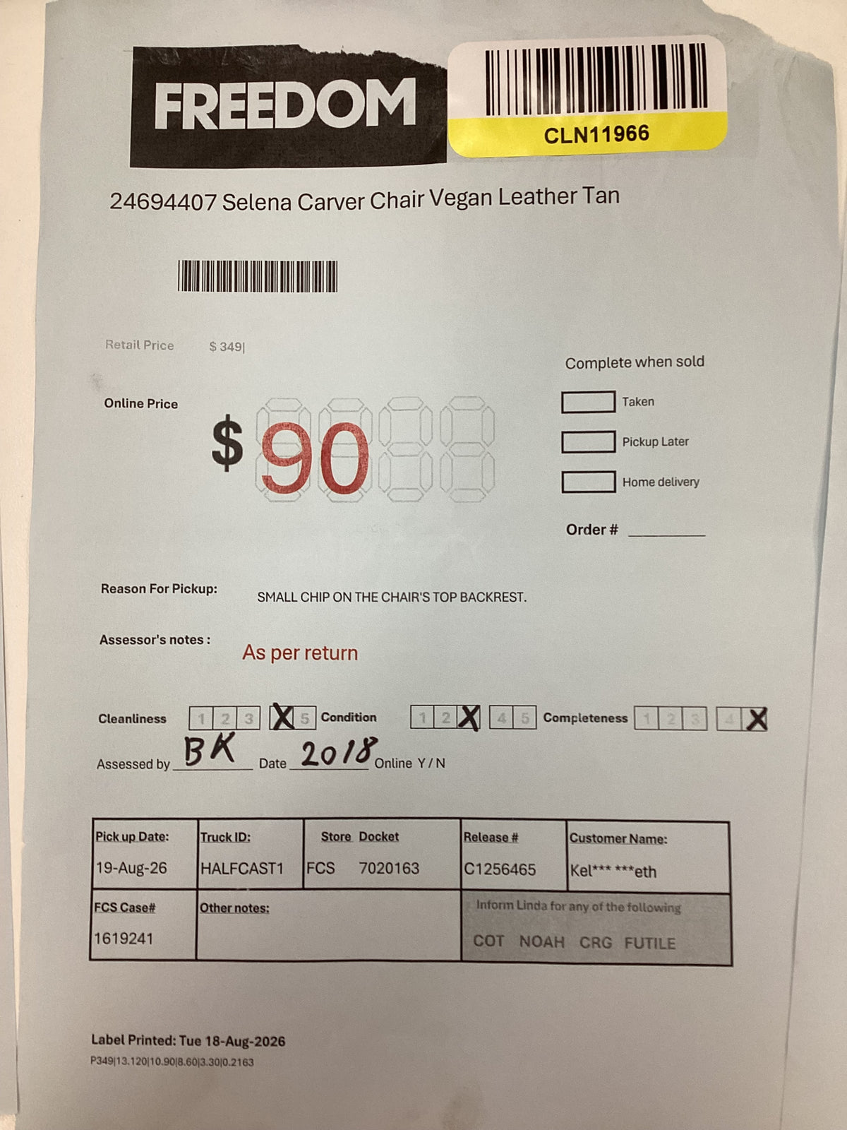 NSW CLN11966 Selena Carver Chair Vegan Leather Tan