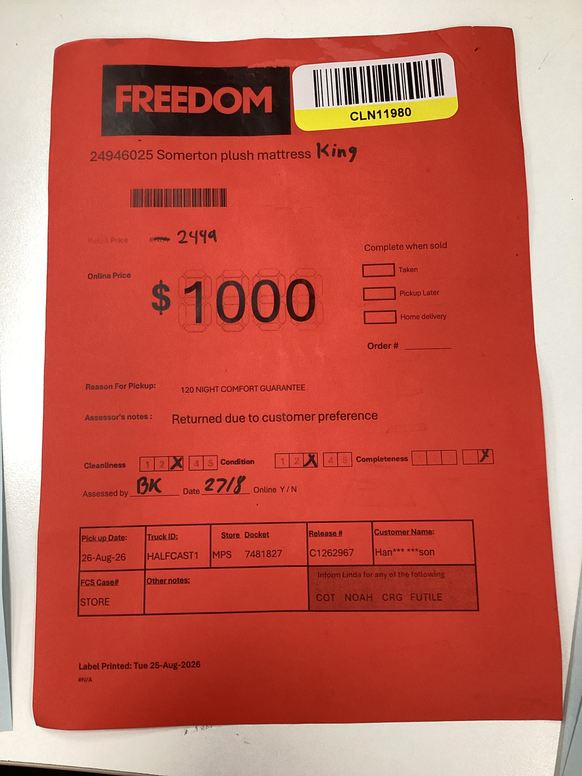 NSW CLN11980 Somerton Plush Mattress King