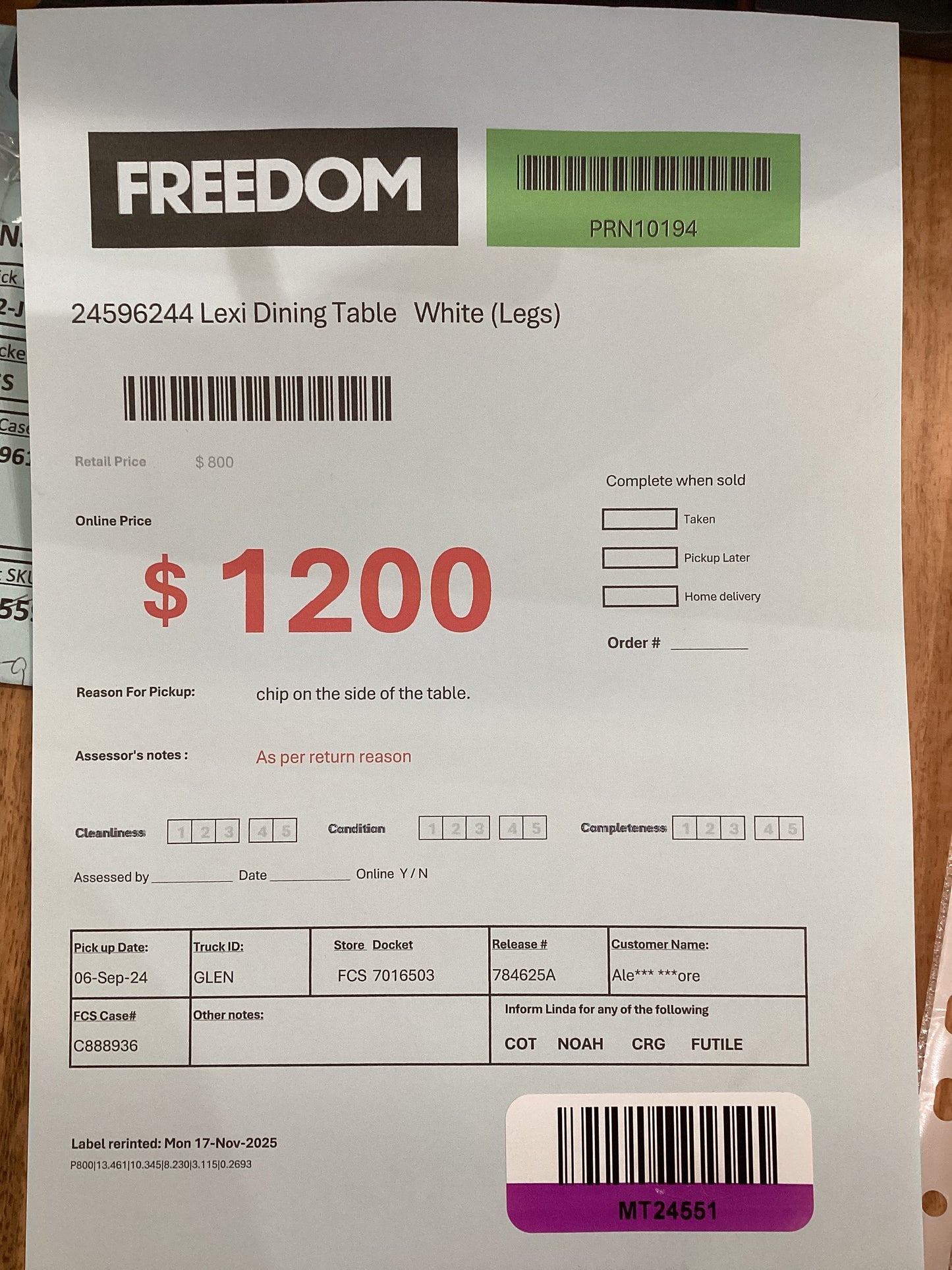 NSW MT24551 Lexi Dining Table White