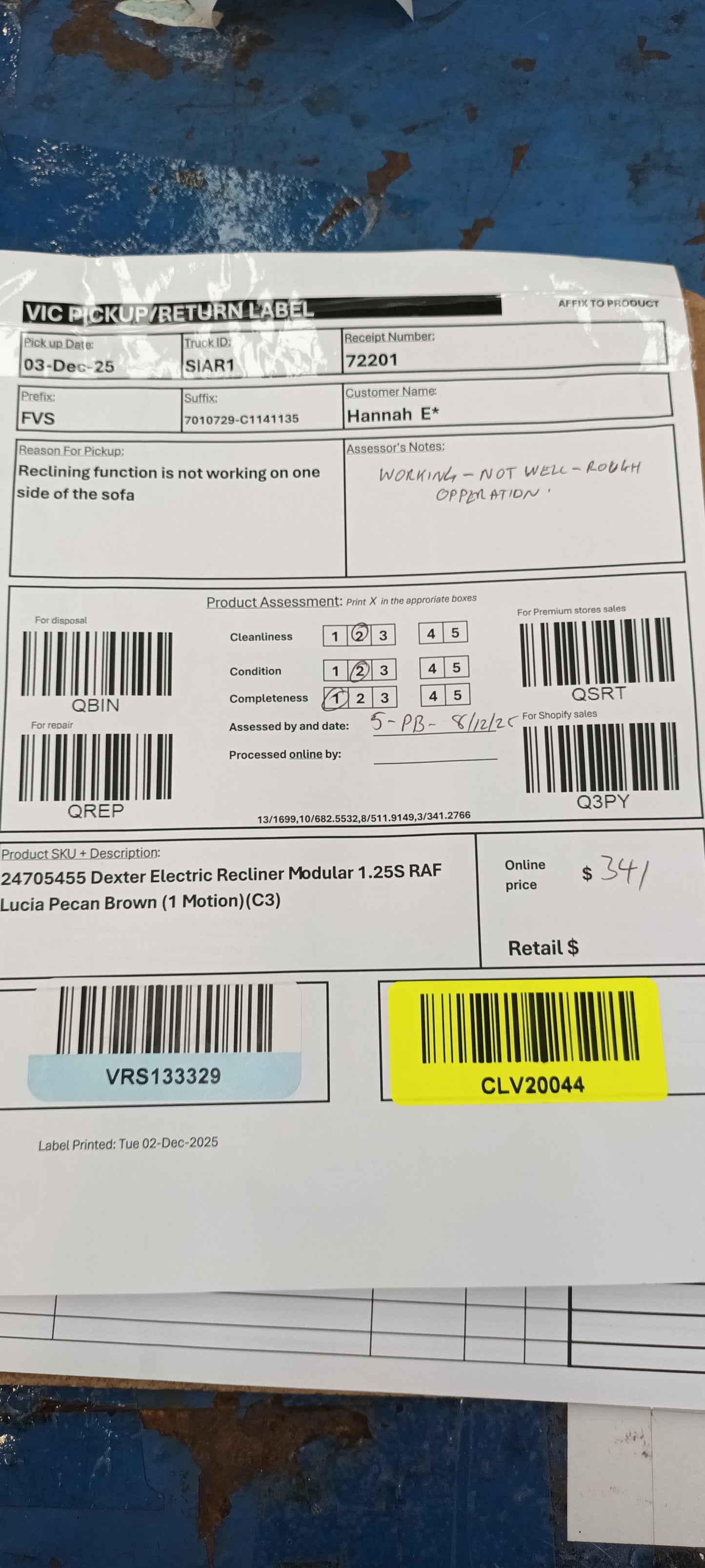 VICDC CLV20044 Dexter Electric Recliner Modular 1.25s RAF