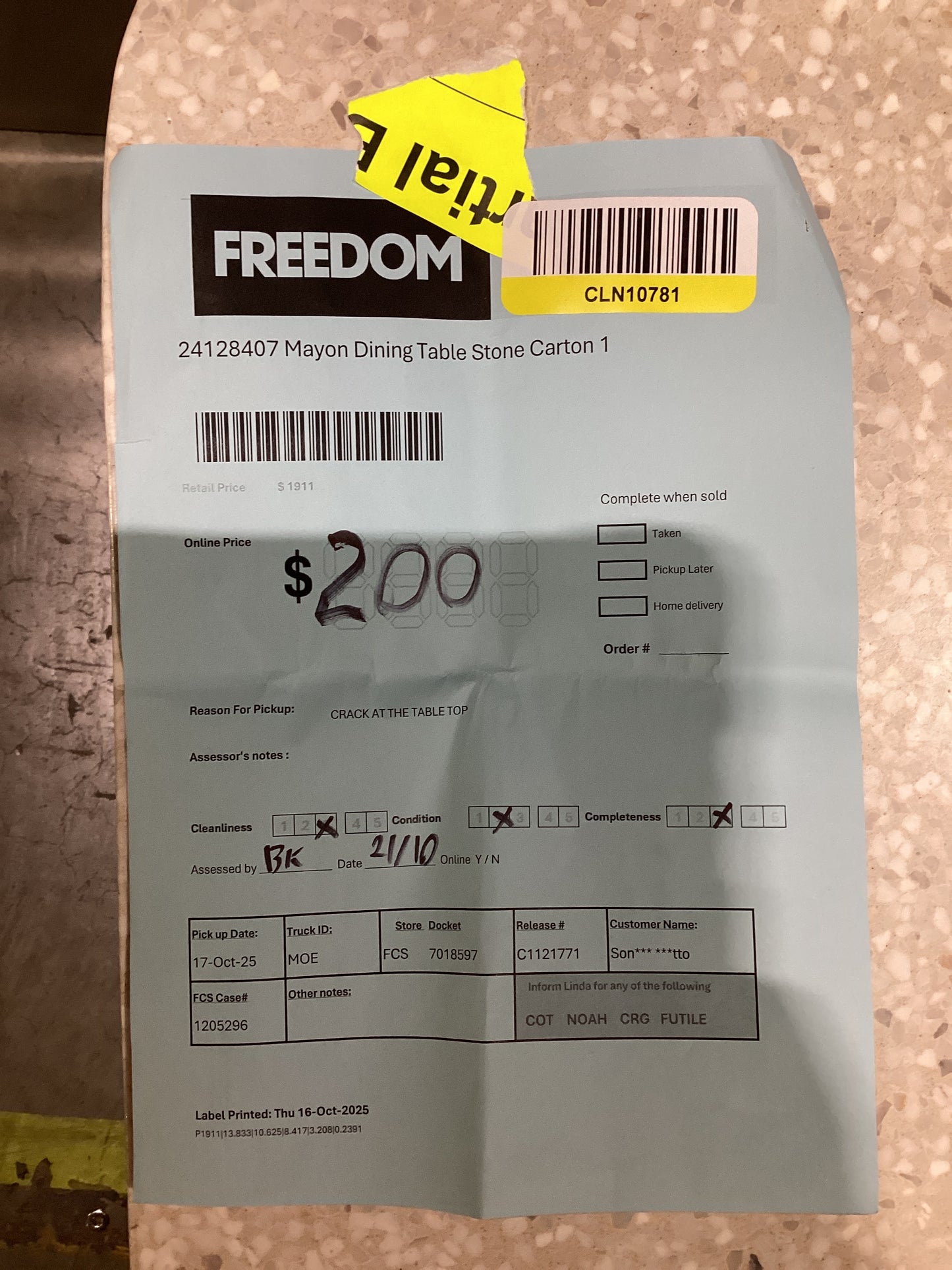 NSW CLN10781 Mayon Dining Table Stone Carton 1