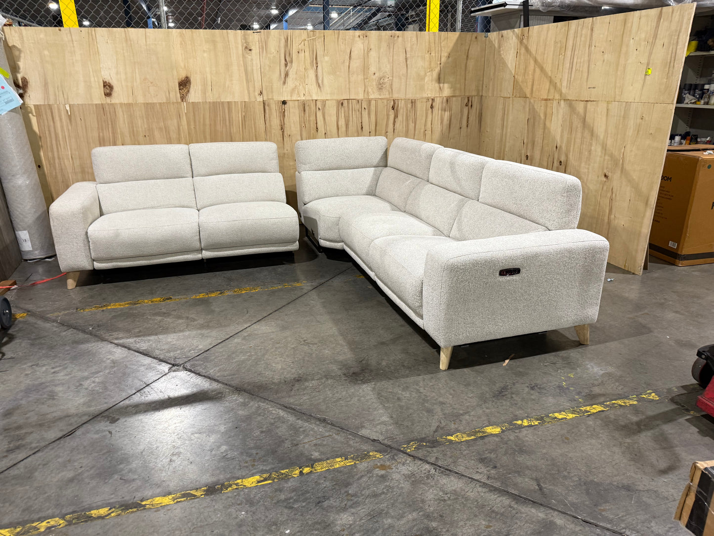 NSW MT24599 Sterling Electric Recliner Modular 2.5S LAF Milan Sand + 2.5S RAF & Corner Milan Pepper