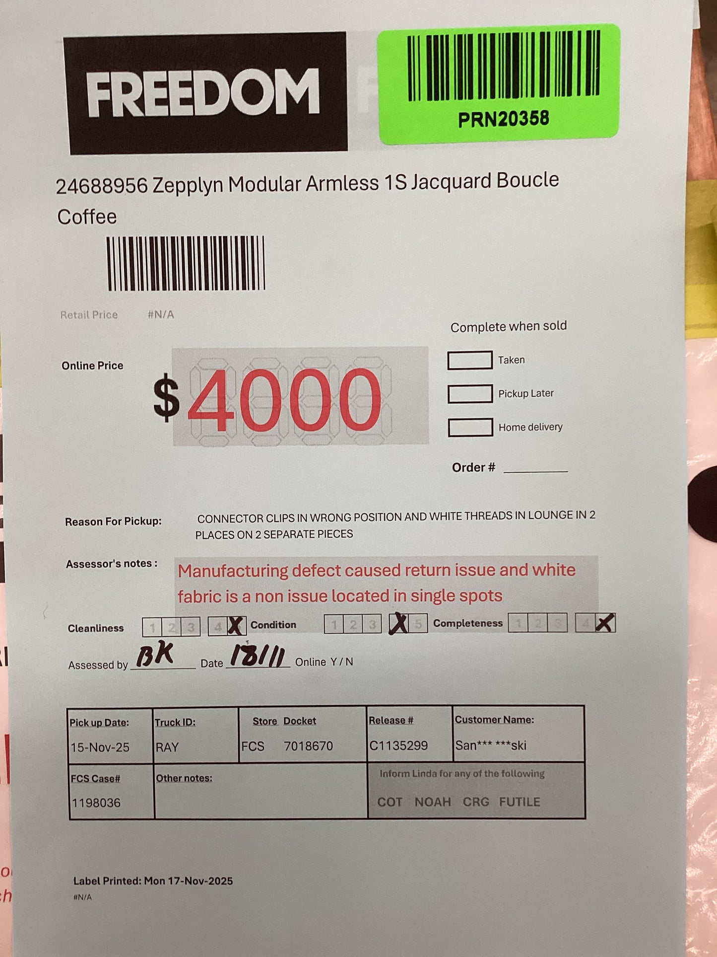 NSW MT24558 Zepplyn Modular 1s RAF+2 Armless 1s+Corner+ 1s LAF Jacquard Bocule Coffee