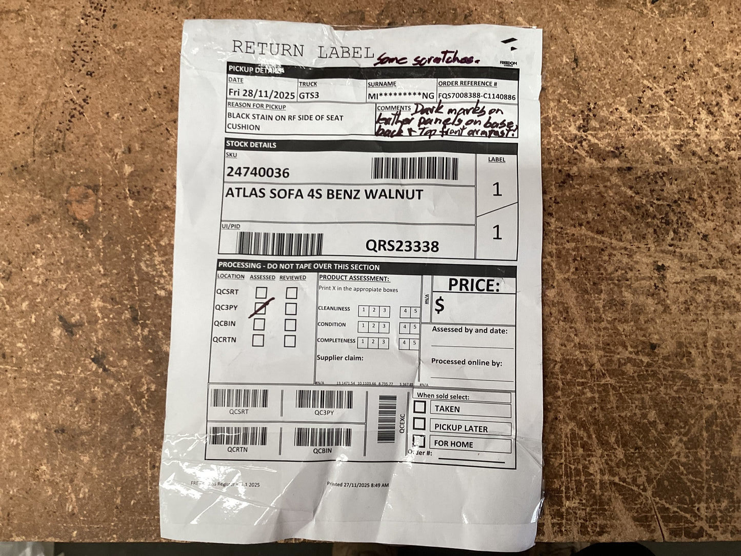 QLD QRS23338 Atlas Sofa 4S Benz Walnut