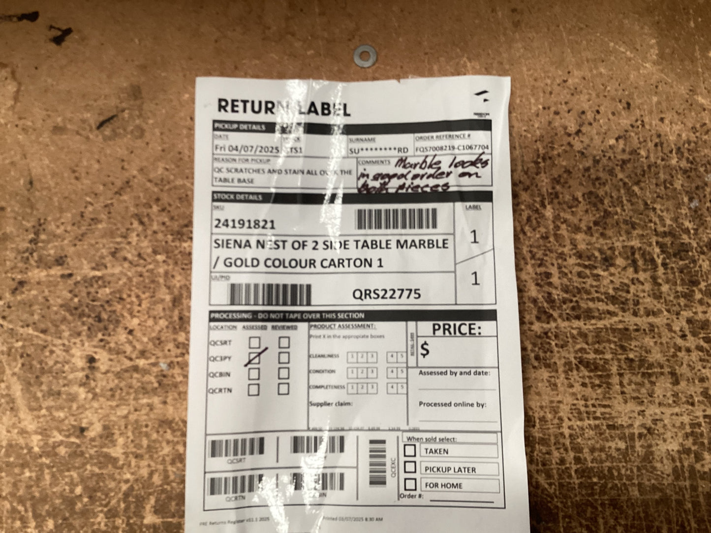 QLD QRS22774 Siena Nest of 2 Side Table   Marble / Go