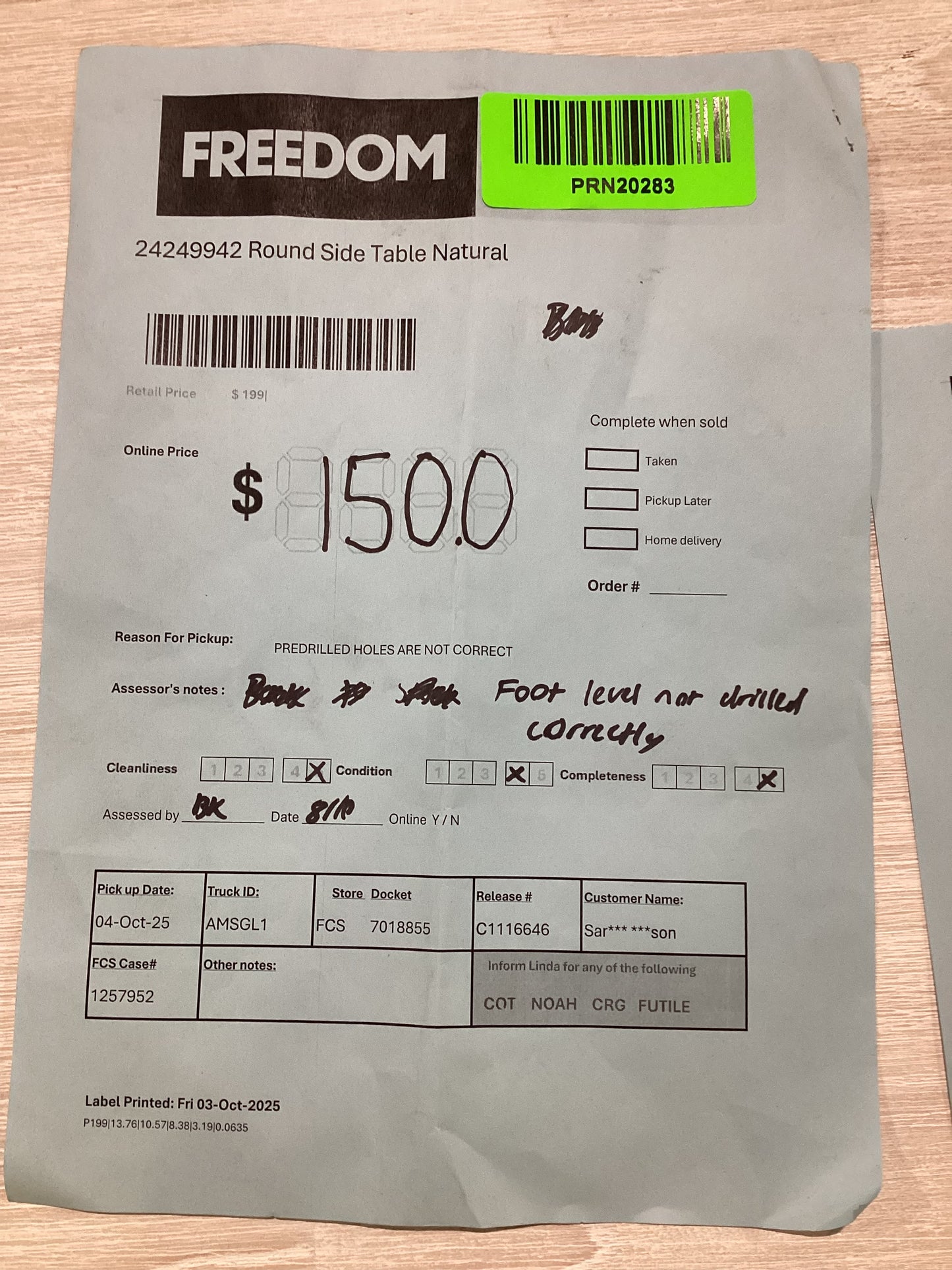 NSW PRN20283 Round Side Table Natural