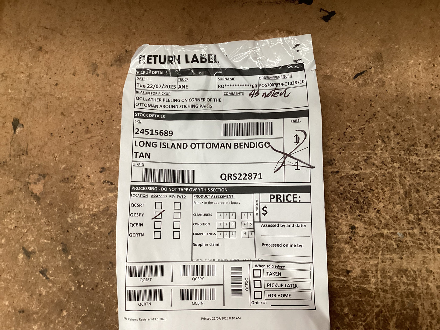 QLD QRS22871 LONG ISLAND Ottoman Bendigo Tan