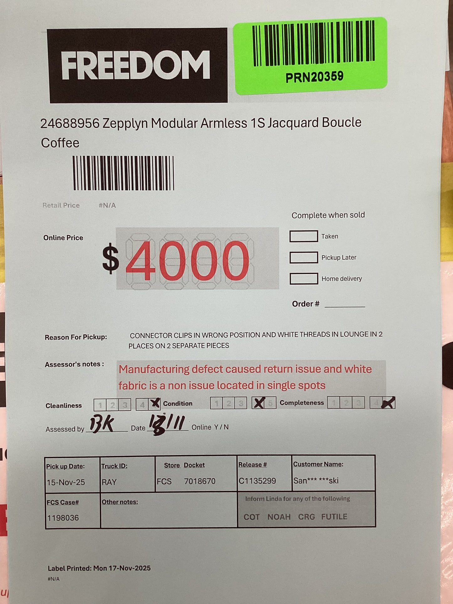 NSW MT24558 Zepplyn Modular 1s RAF+2 Armless 1s+Corner+ 1s LAF Jacquard Bocule Coffee