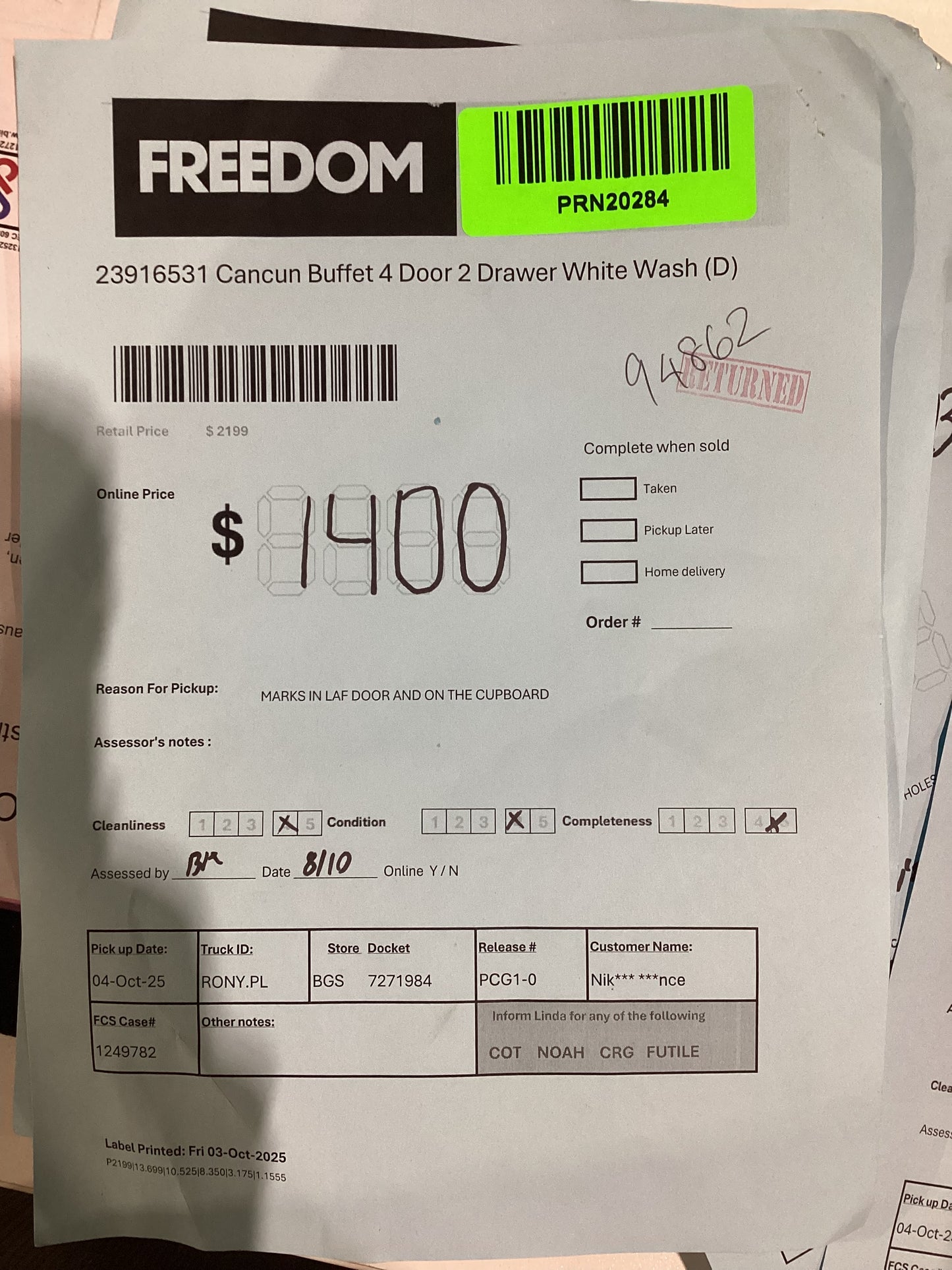 NSW PRN20284 Cancun Buffet 4 Door 2 Drawer White Wash