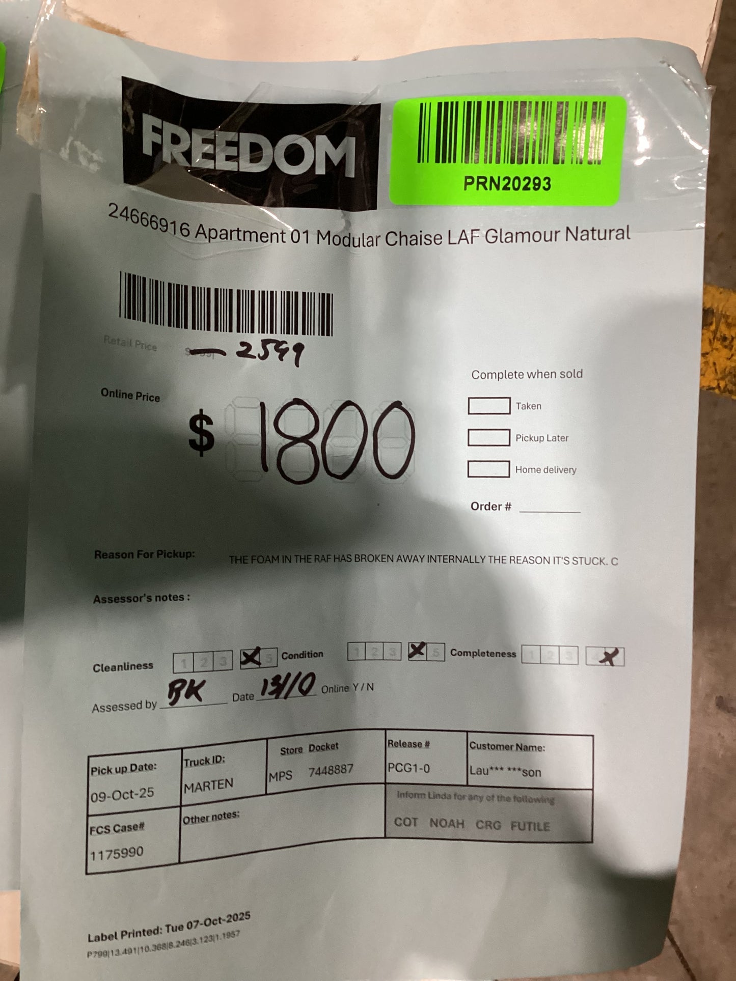 NSW MT24521 Apartment Modular Sofa 2.5S RAF + LAF Chaise + Ottoman Glamour Natural