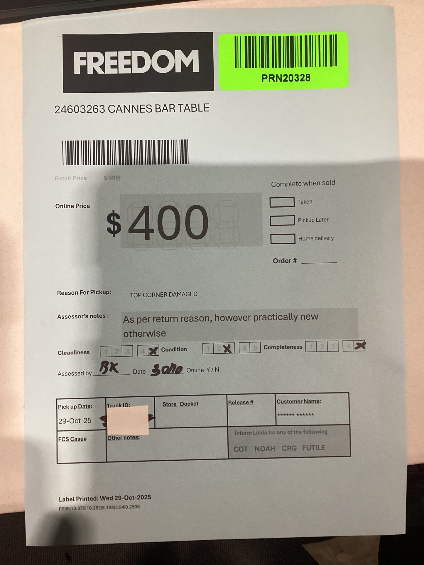 NSW PRN20328 Cannes Bar Table